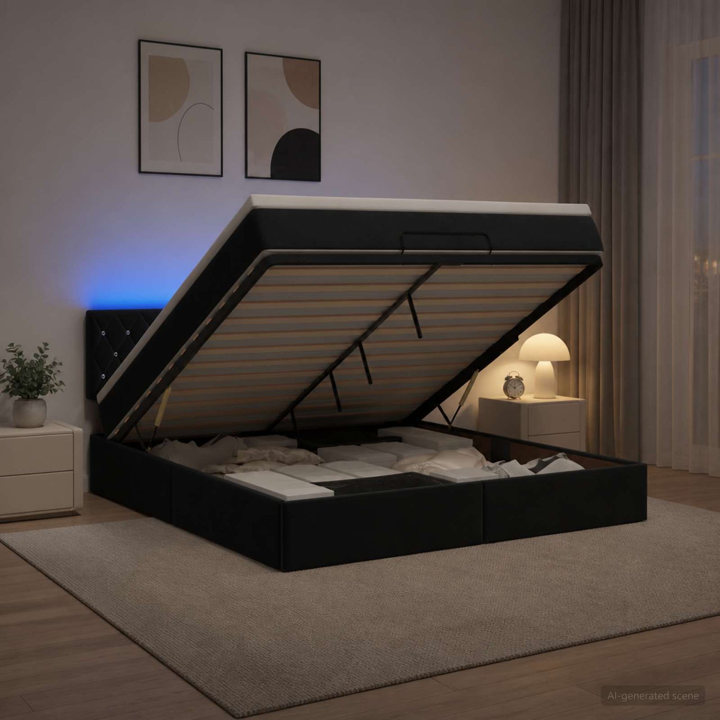 Óriási Ágy Matrac és LED világítással Fekete 160 x 200 cm