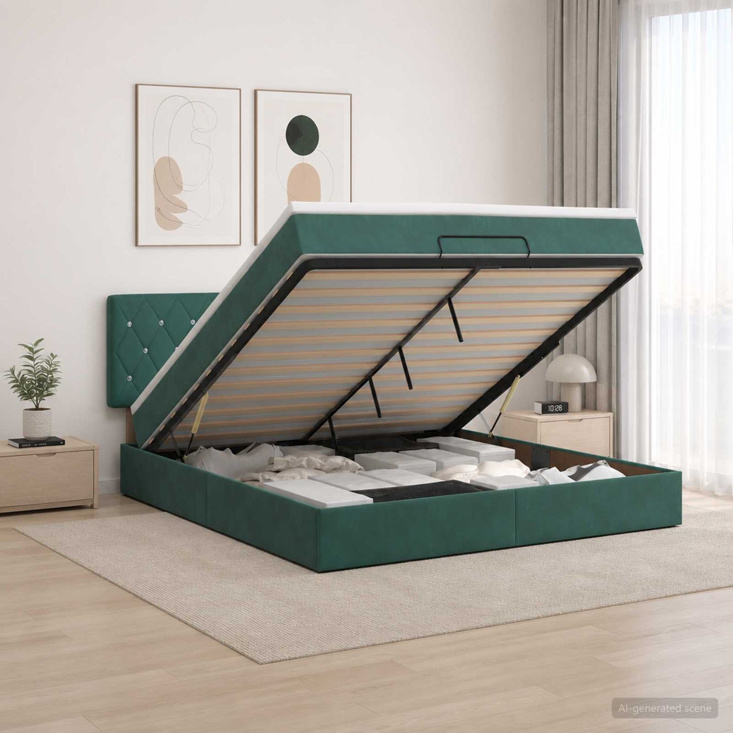 Óriási Ágy Matrac és LED világítással Sötétzöld 180 x 200 cm
