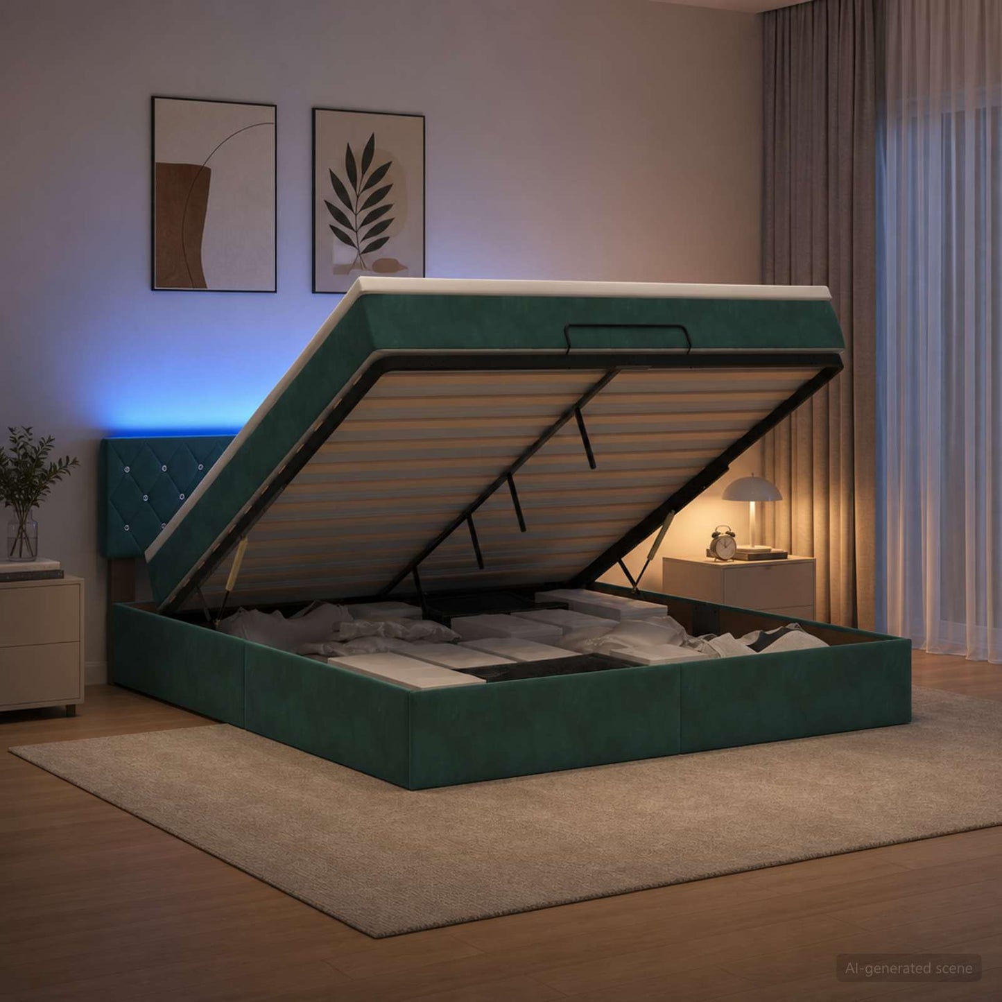 Óriási Ágy Matrac és LED világítással Sötétzöld 180 x 200 cm