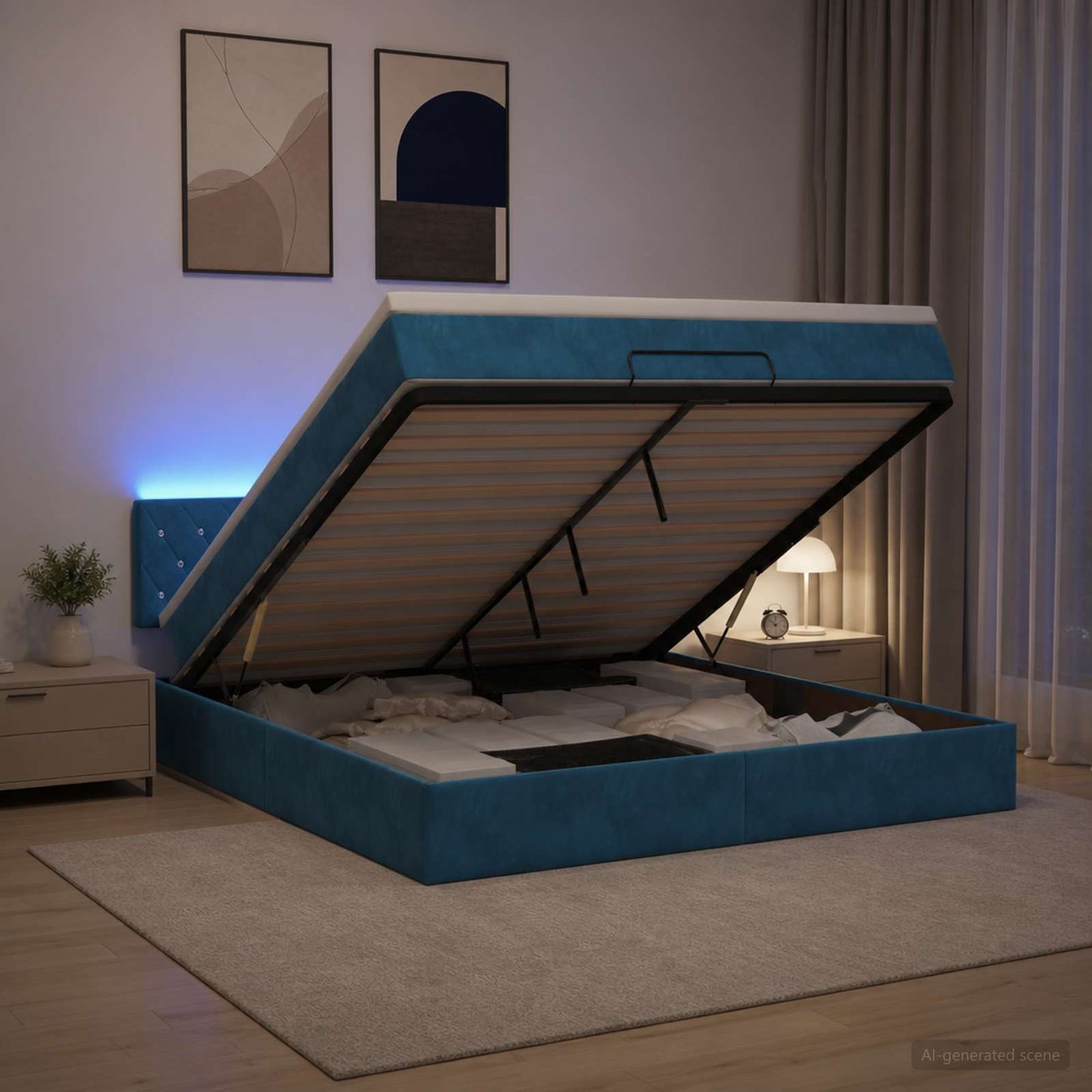 Óriási Ágy Matrac és LED világítással Sötétkék 180 x 200 cm