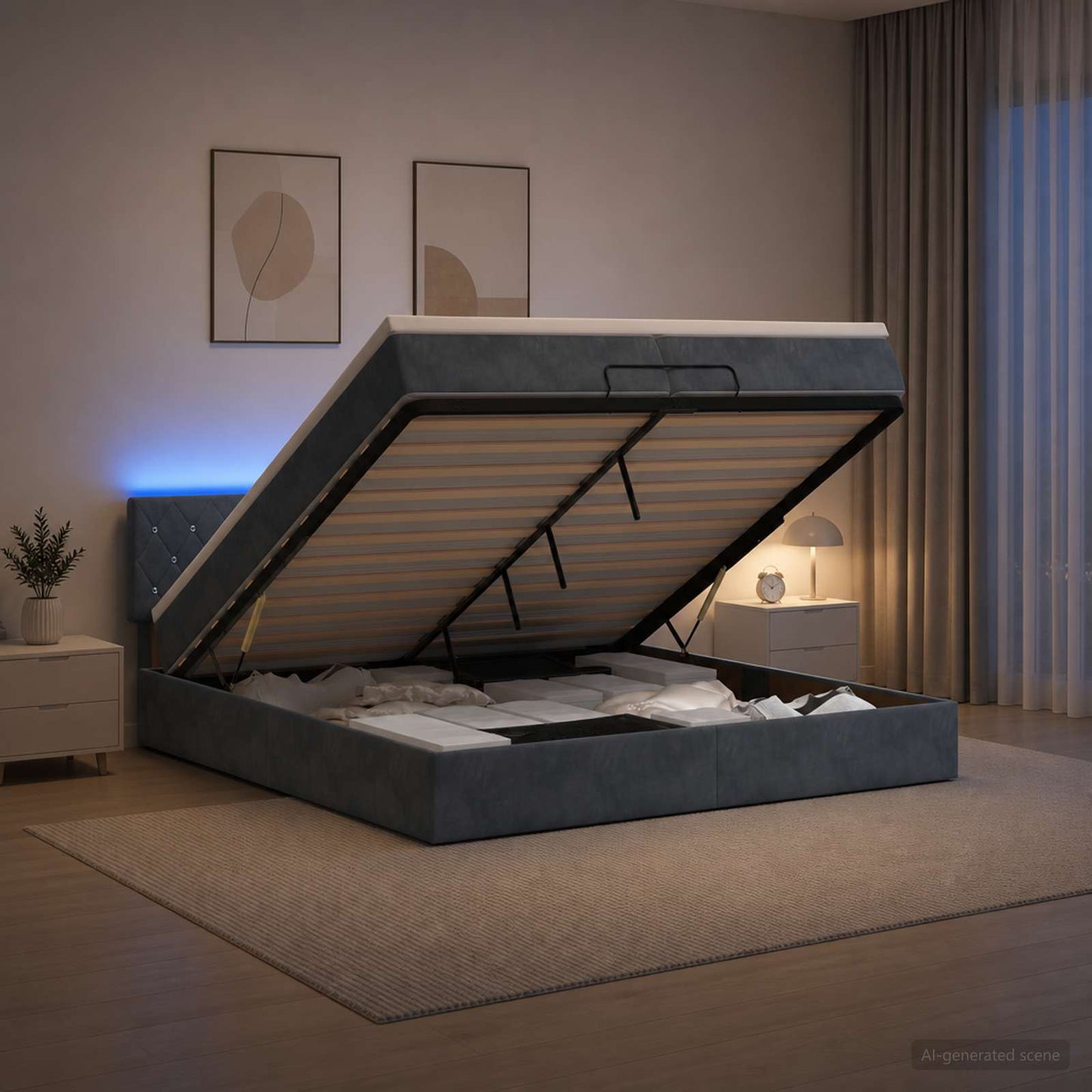 Óriási Ágy Matrac és LED világítással Sötétszürke 200 x 200 cm