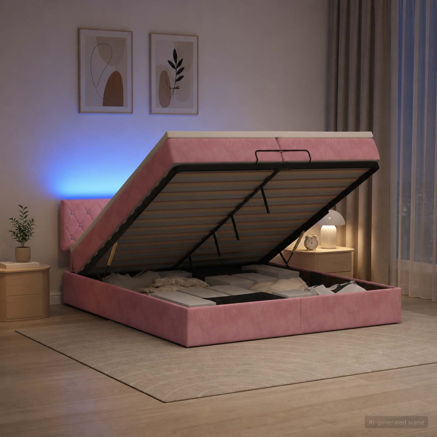 Óriási Ágy Matrac és LED világítással Rózsaszín 200 x 200 cm