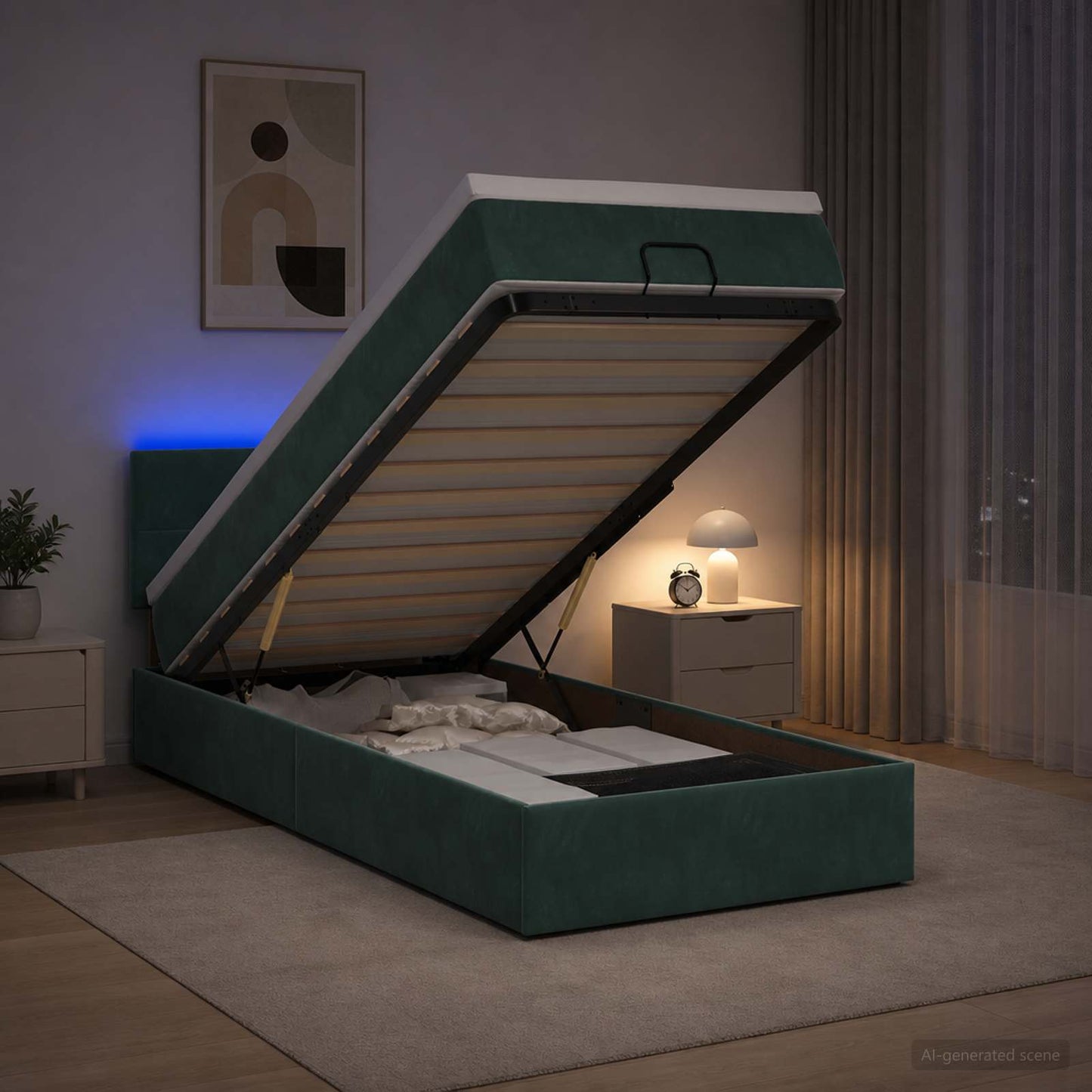 Óriási Ágy Matrac és LED világítással Sötétzöld 90 x 200 cm