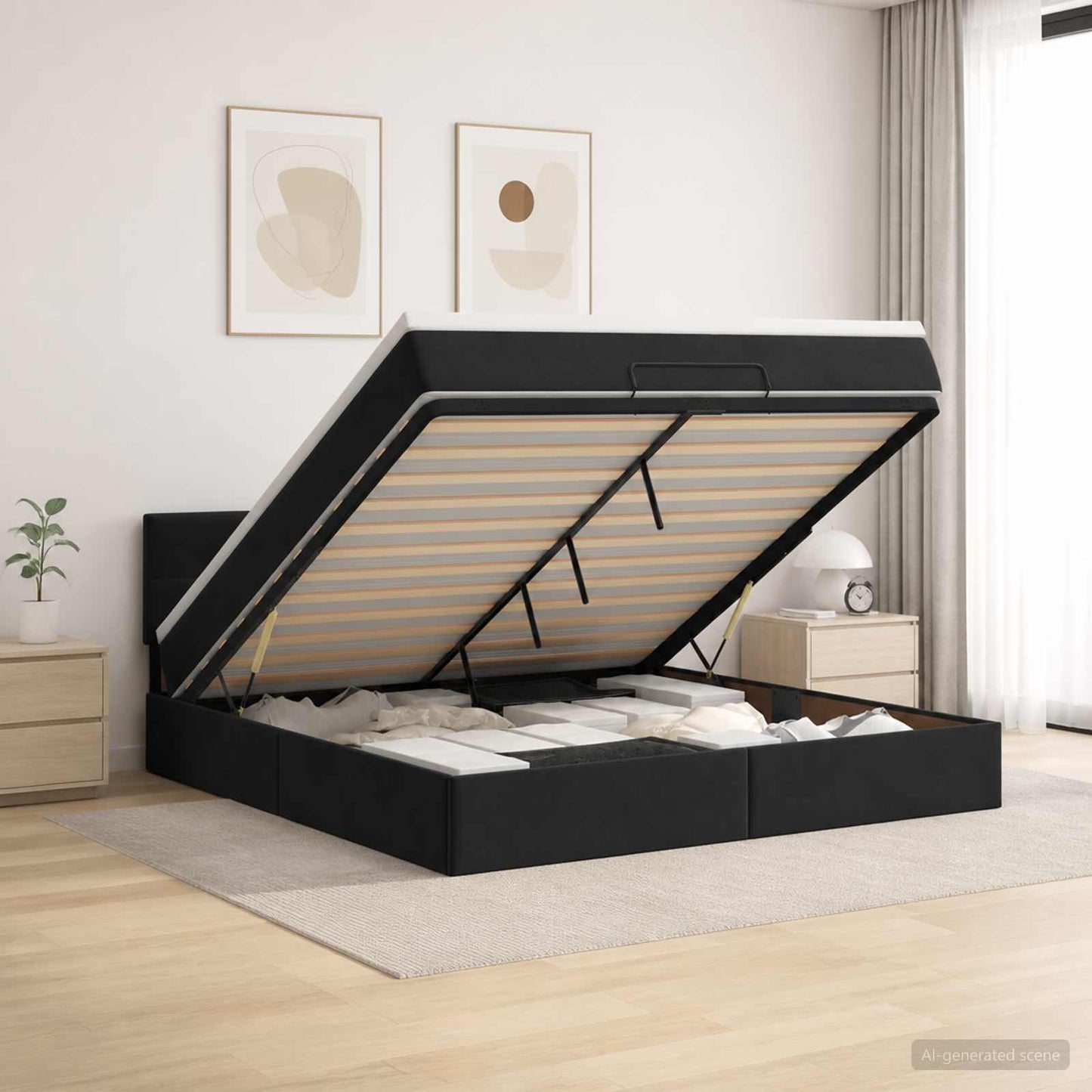 Óriási Ágy Matrac és LED világítással Fekete 160 x 200 cm