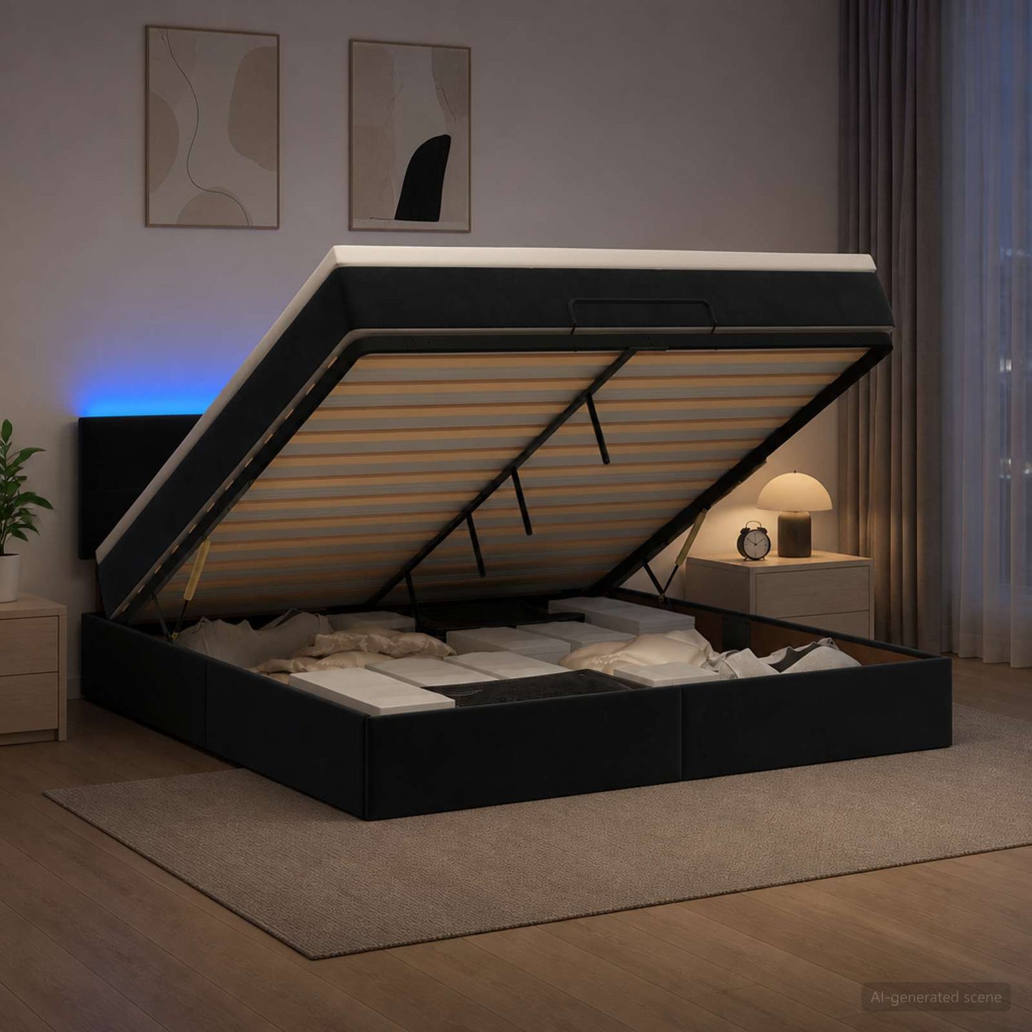 Óriási Ágy Matrac és LED világítással Fekete 140 x 200 cm