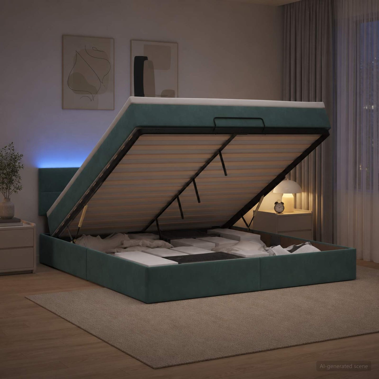 Óriási Ágy Matrac és LED világítással Sötétzöld 180 x 200 cm