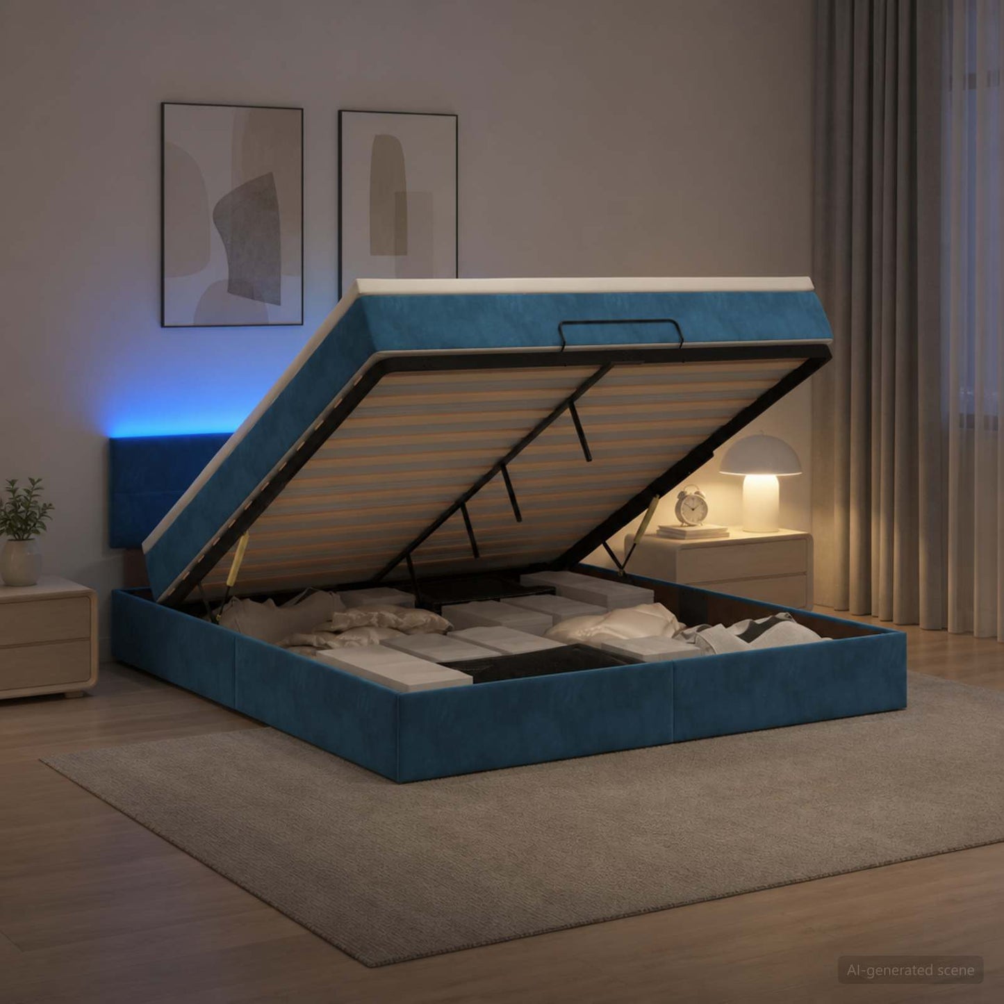 Óriási Ágy Matrac és LED világítással Sötétkék 140 x 190 cm