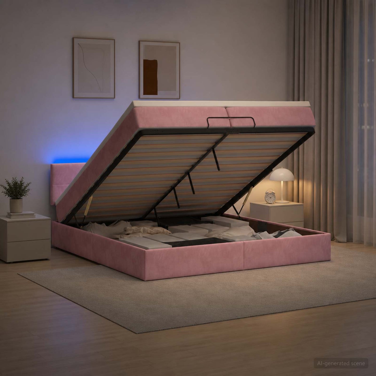 Óriási Ágy Matrac és LED világítással Rózsaszín 200 x 200 cm