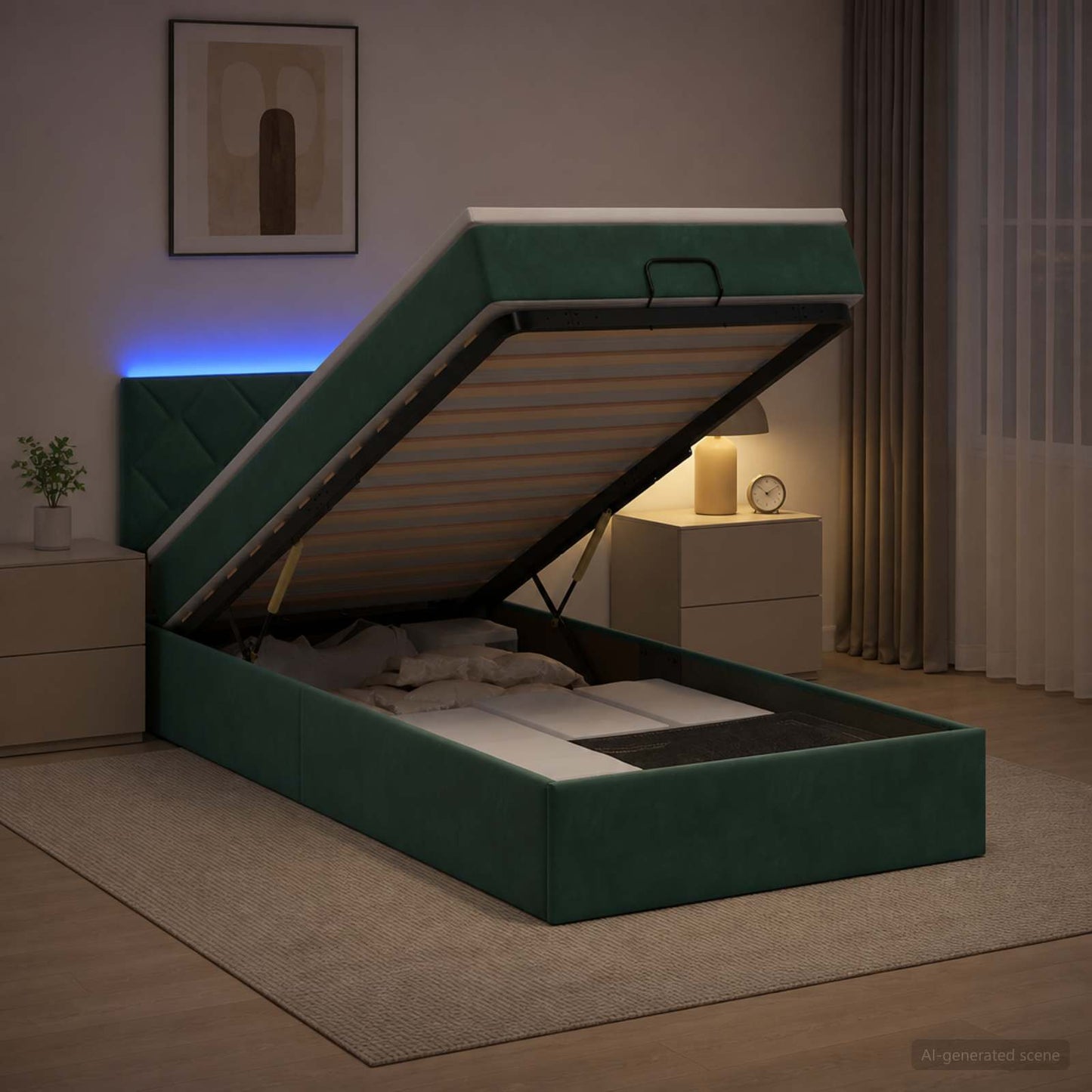 Óriási Ágy Matrac és LED világítással Sötétzöld 90 x 190 cm