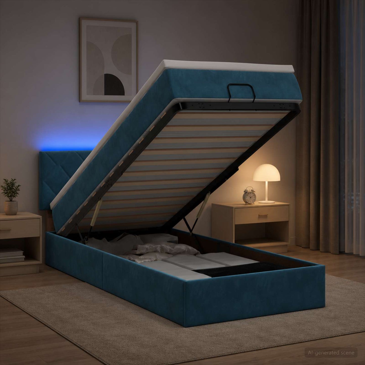 Óriási Ágy Matrac és LED világítással Sötétkék 80 x 200 cm