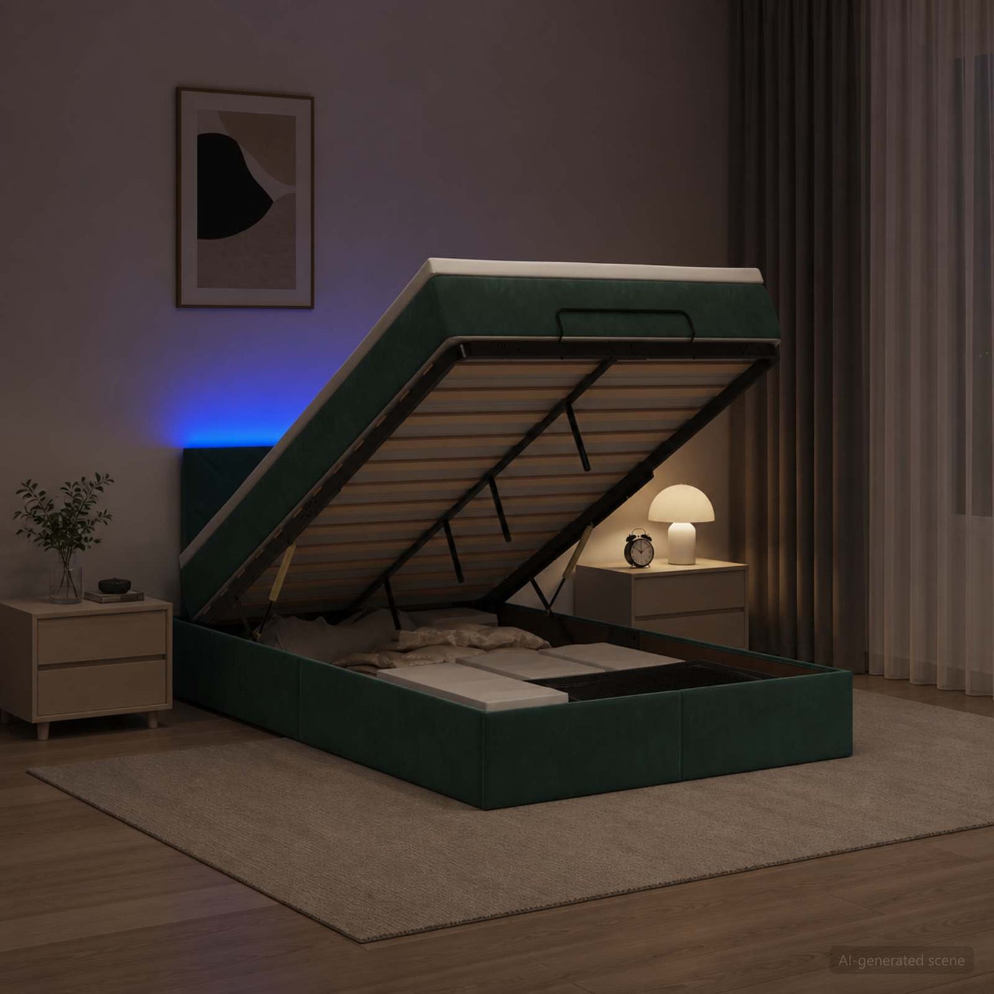 Óriási Ágy Matrac és LED világítással Sötétzöld 120 x 190 cm