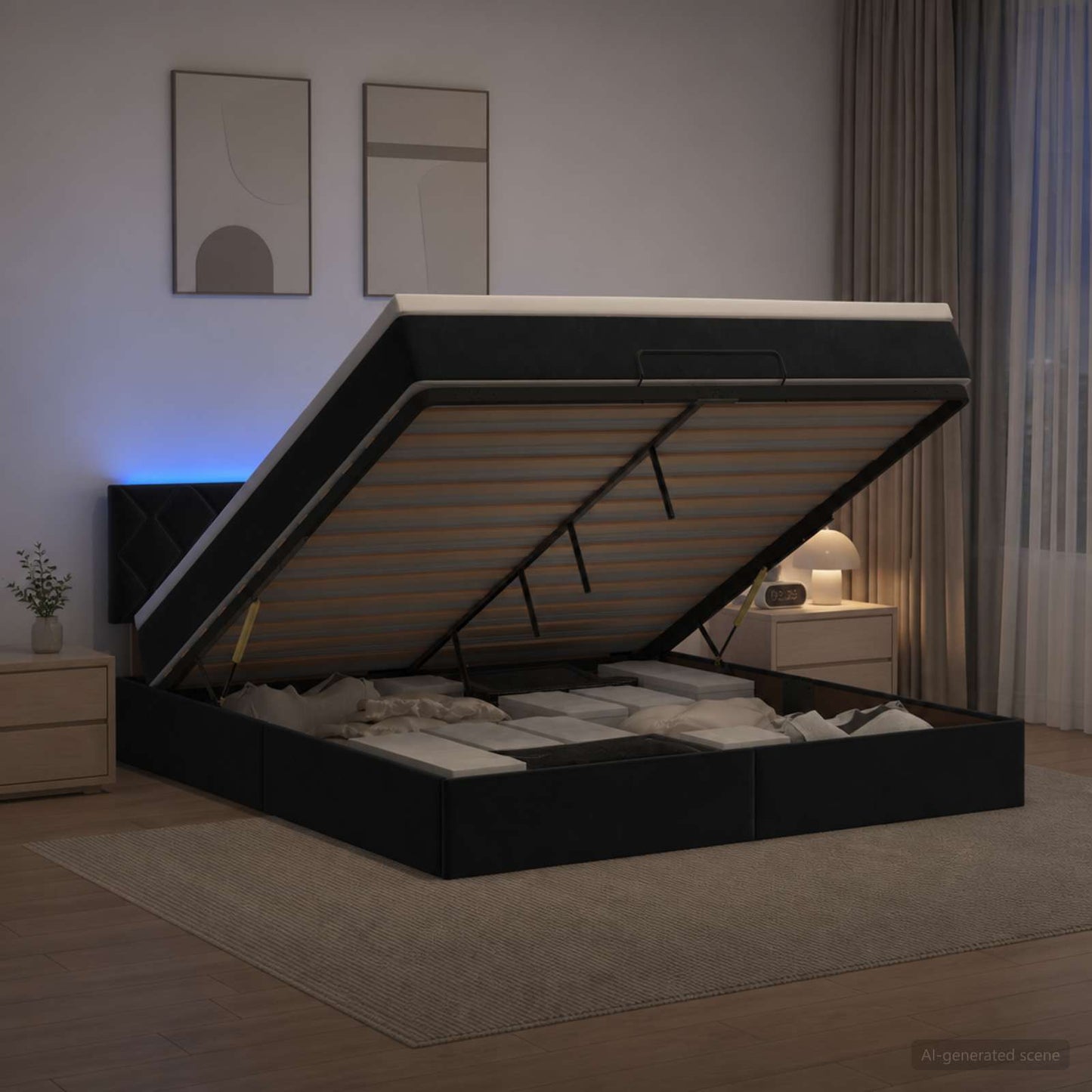 Óriási Ágy Matrac és LED világítással Fekete 180 x 200 cm