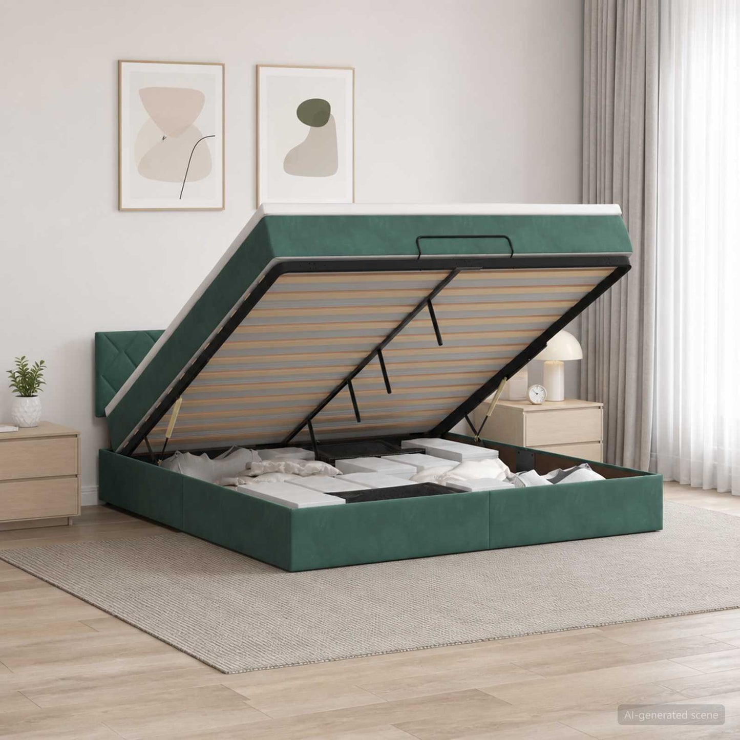 Óriási Ágy Matrac és LED világítással Sötétzöld 140 x 190 cm