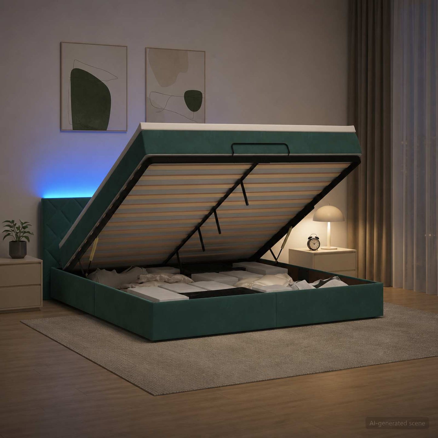 Óriási Ágy Matrac és LED világítással Sötétzöld 140 x 190 cm