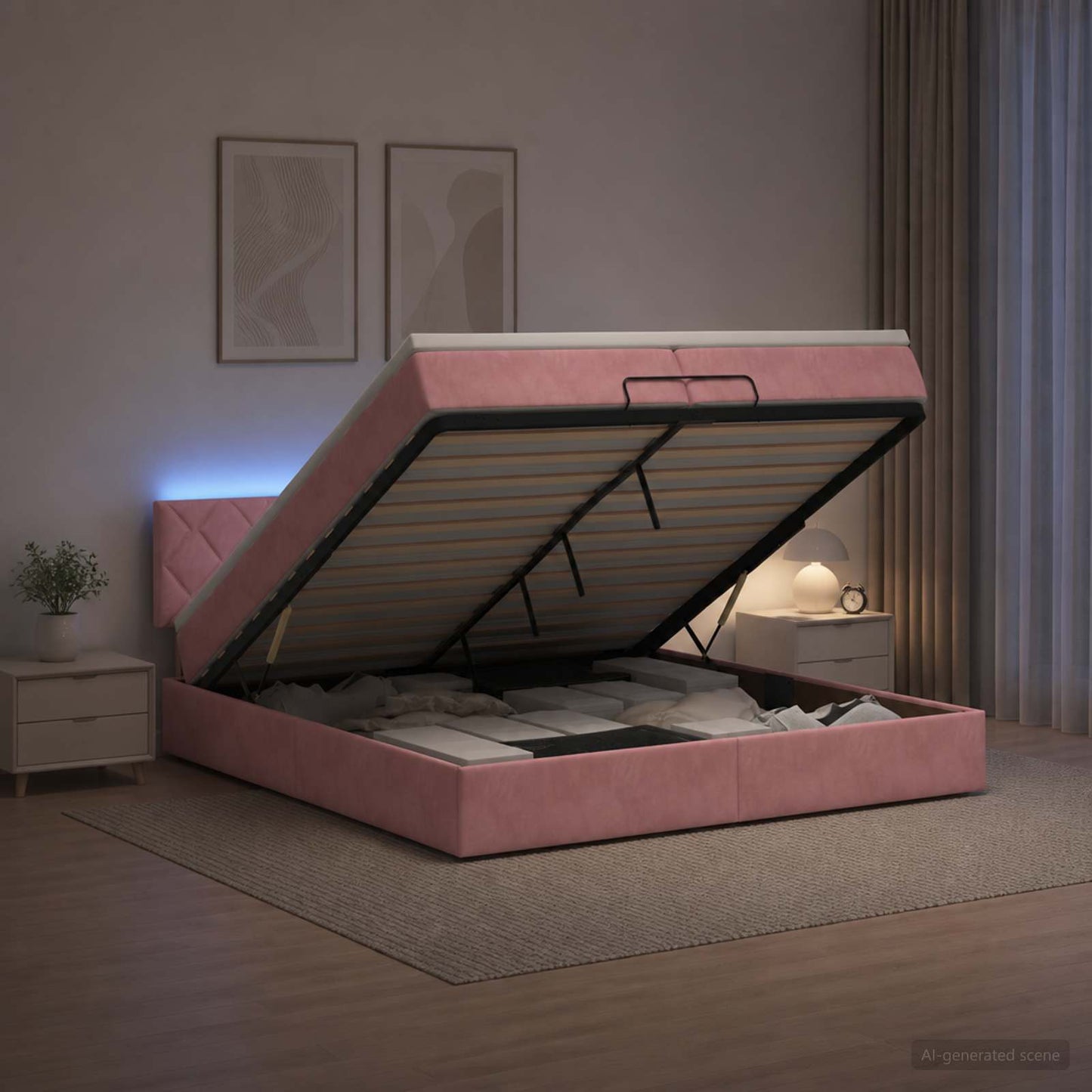 Óriási Ágy Matrac és LED világítással Rózsaszín 200 x 200 cm