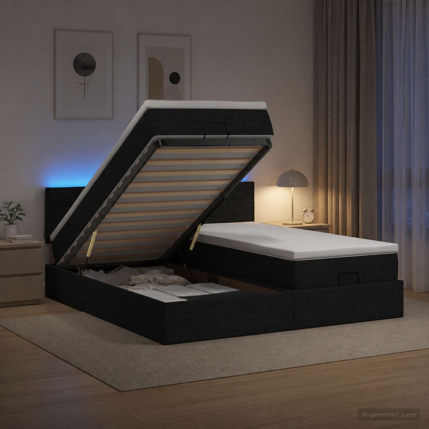 Óriási Ágy Matrac és LED világítással Fekete 180 x 200 cm