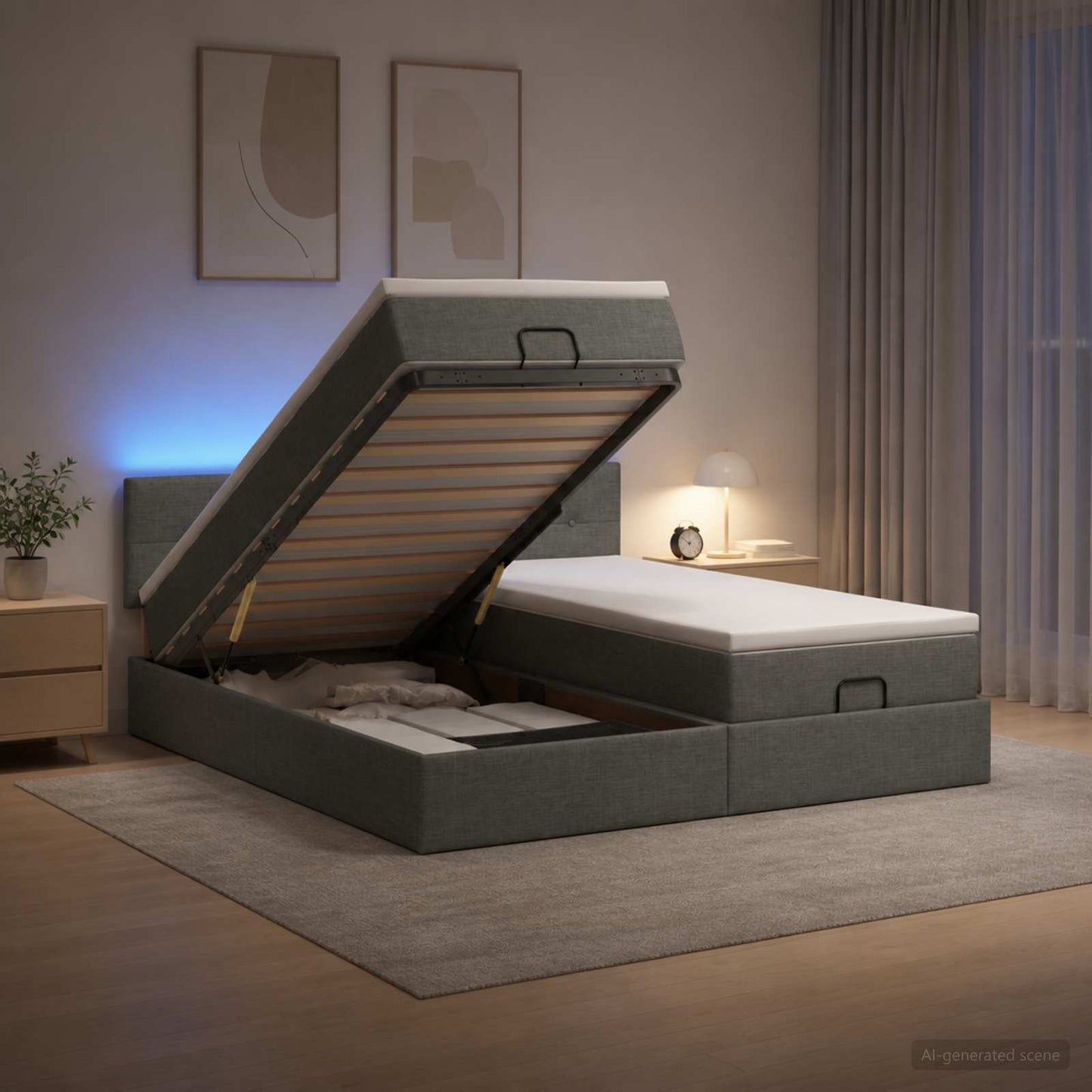 Óriási Ágy Matrac és LED világítással Sötétszürke 160 x 200 cm