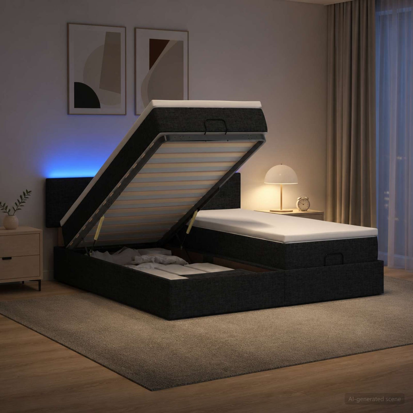 Óriási Ágy Matrac és LED világítással Fekete 180 x 200 cm