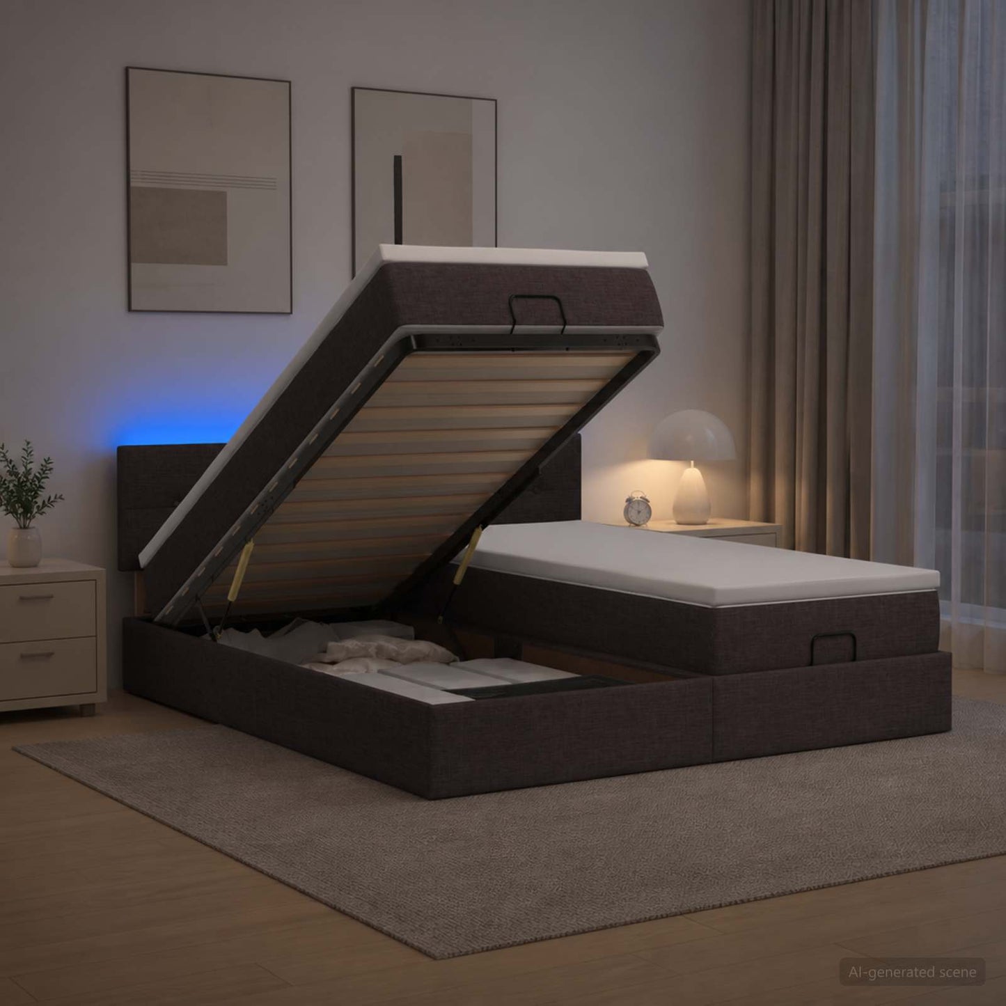 Óriási Ágy Matrac és LED világítással Sötét Barna 200 x 200 cm