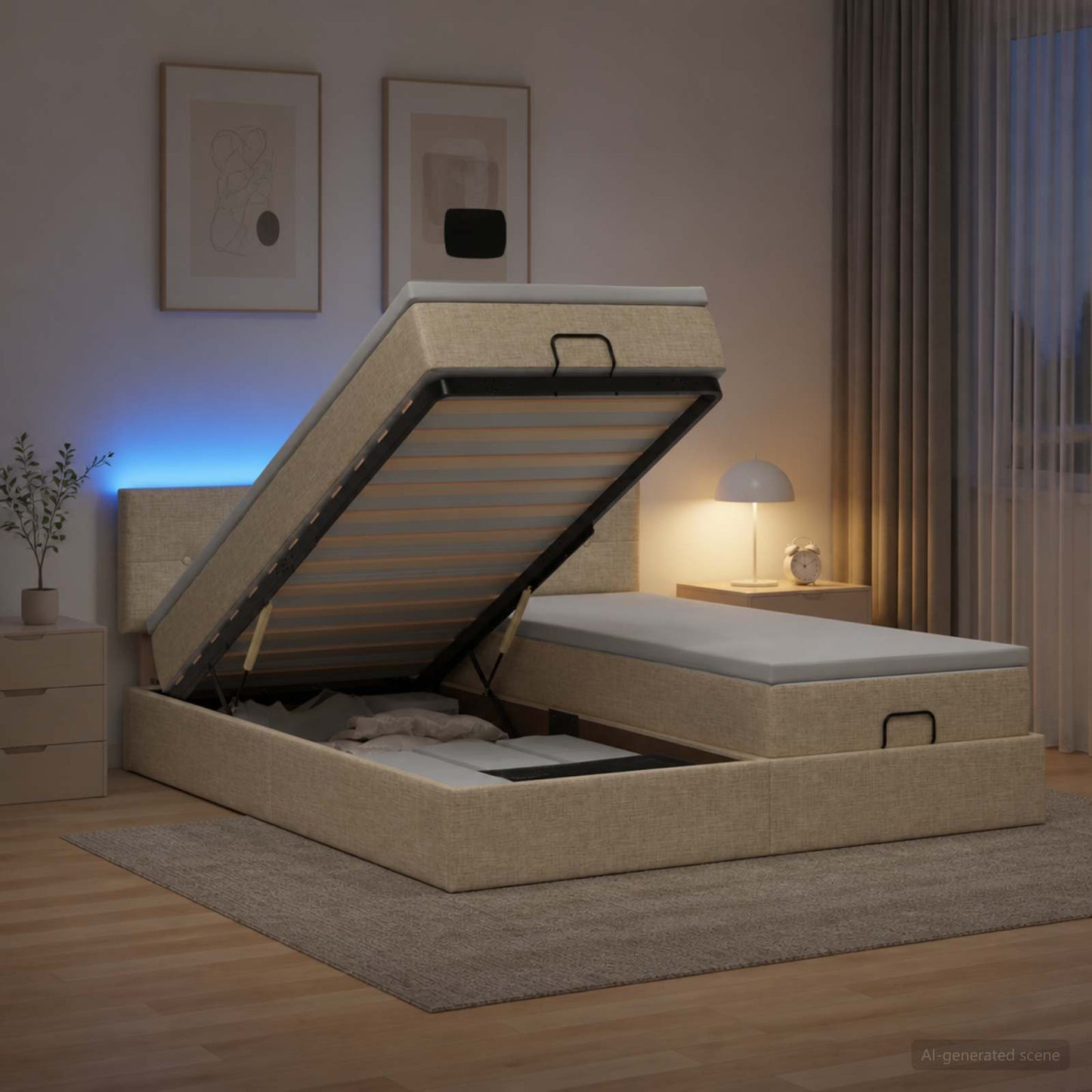 Óriási Ágy Matrac és LED világítással Krémszínű 180 x 200 cm