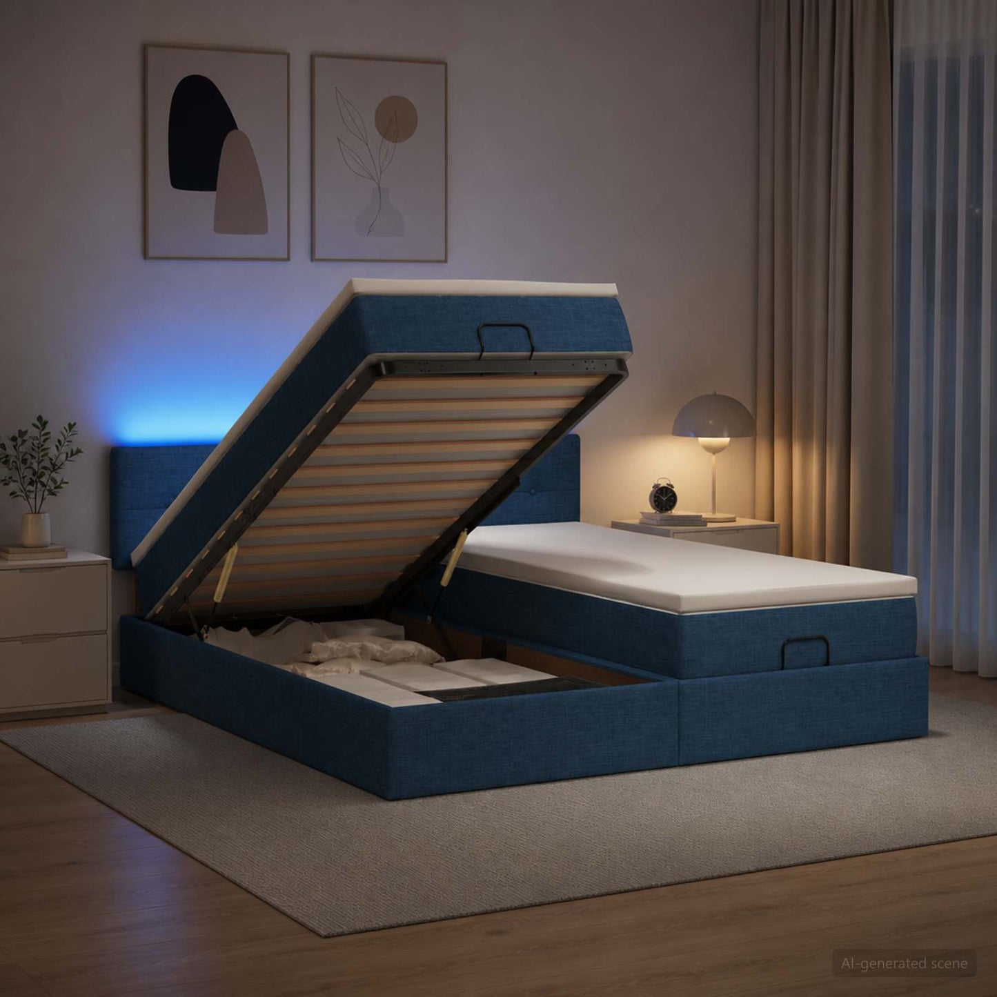 Óriási Ágy Matrac és LED világítással Kék 180 x 200 cm Szövet