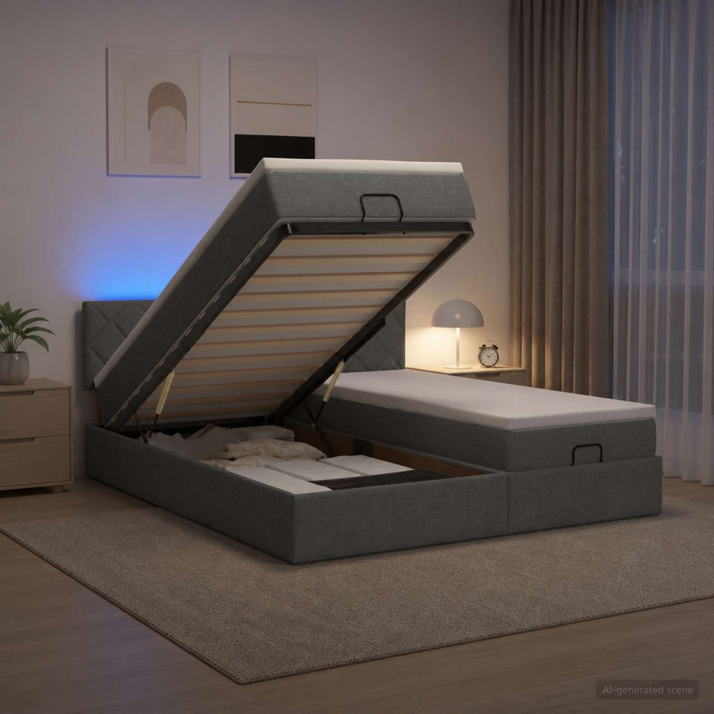 Óriási Ágy Matrac és LED világítással Sötétszürke 160 x 200 cm
