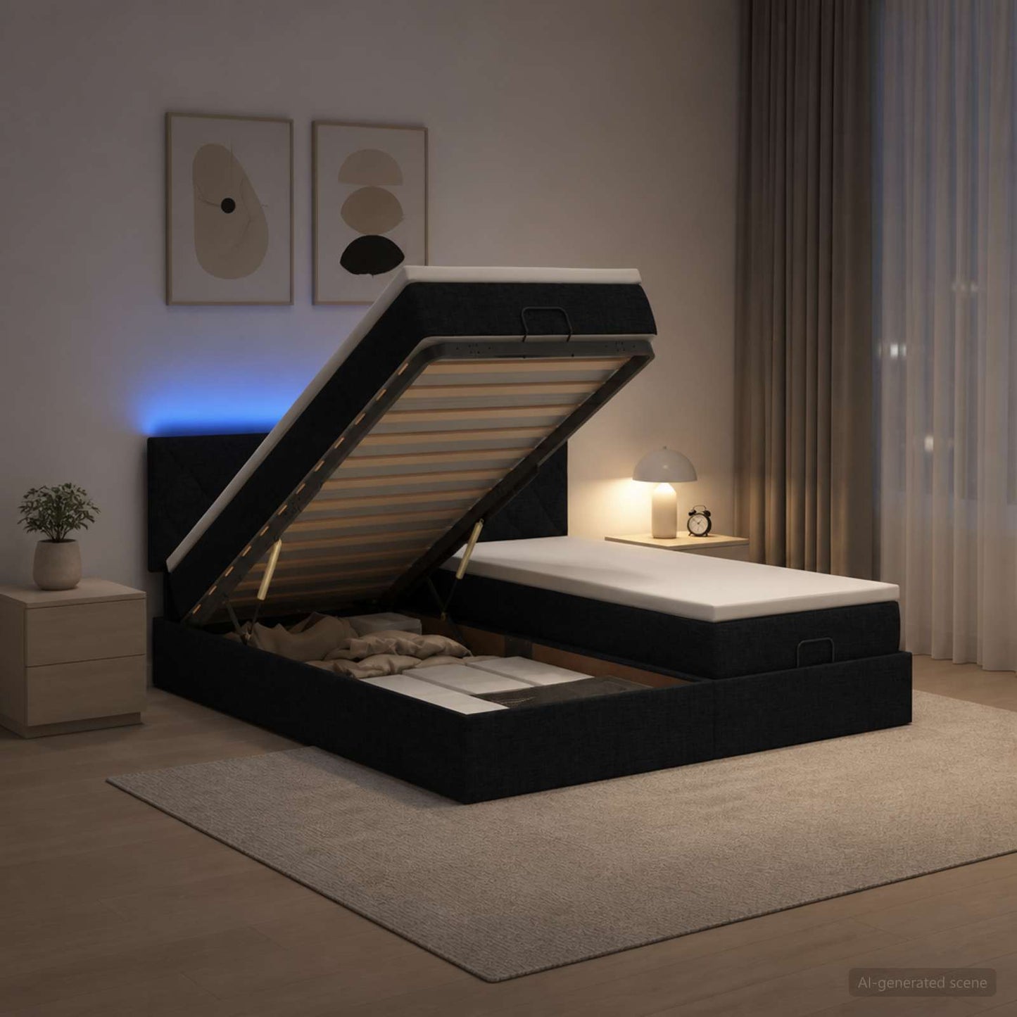 Óriási Ágy Matrac és LED világítással Fekete 200 x 200 cm