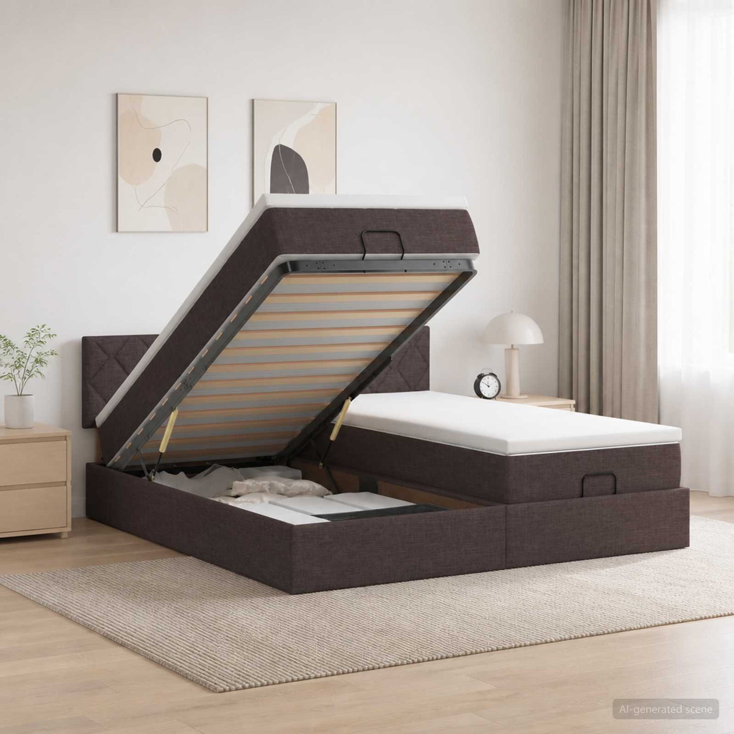 Óriási Ágy Matrac és LED világítással Sötét Barna 180 x 200 cm