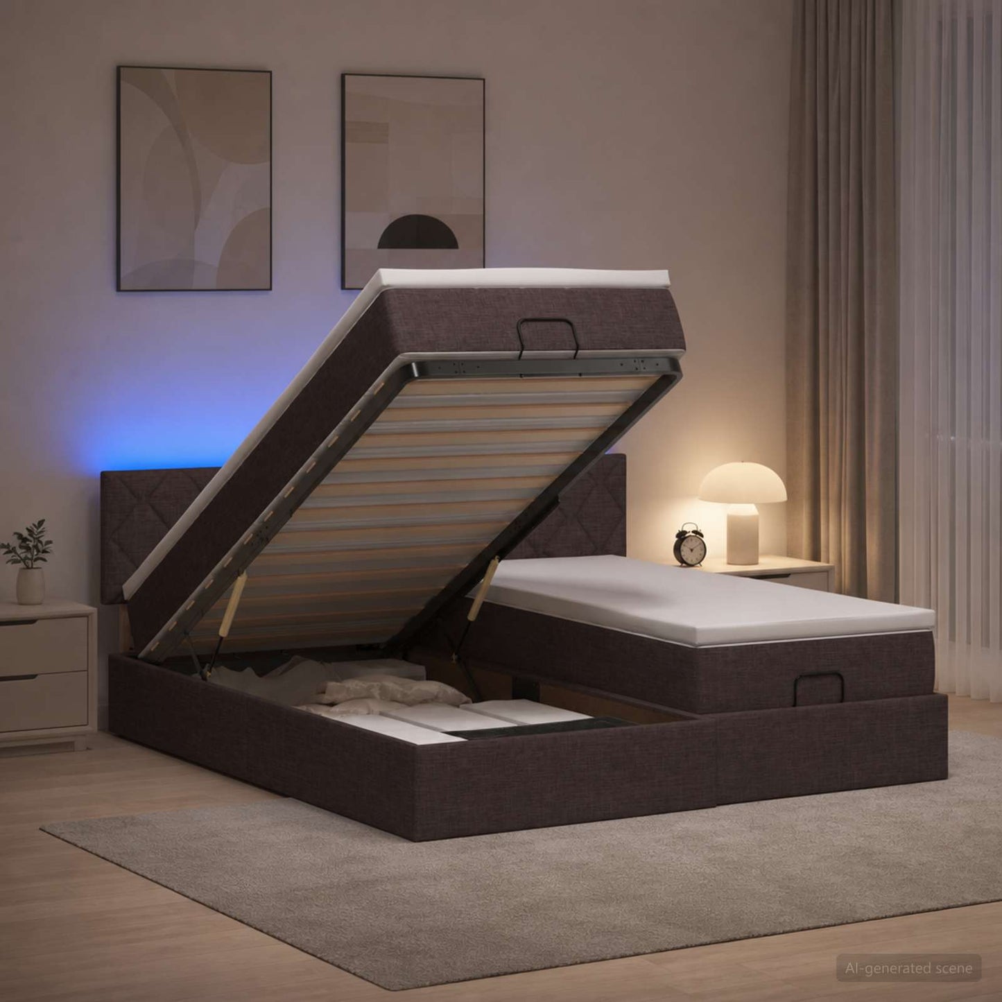 Óriási Ágy Matrac és LED világítással Sötét Barna 180 x 200 cm