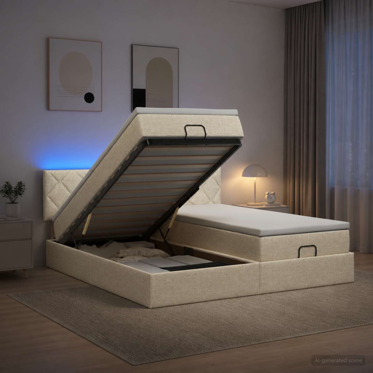 Óriási Ágy Matrac és LED világítással Krémszínű 180 x 200 cm