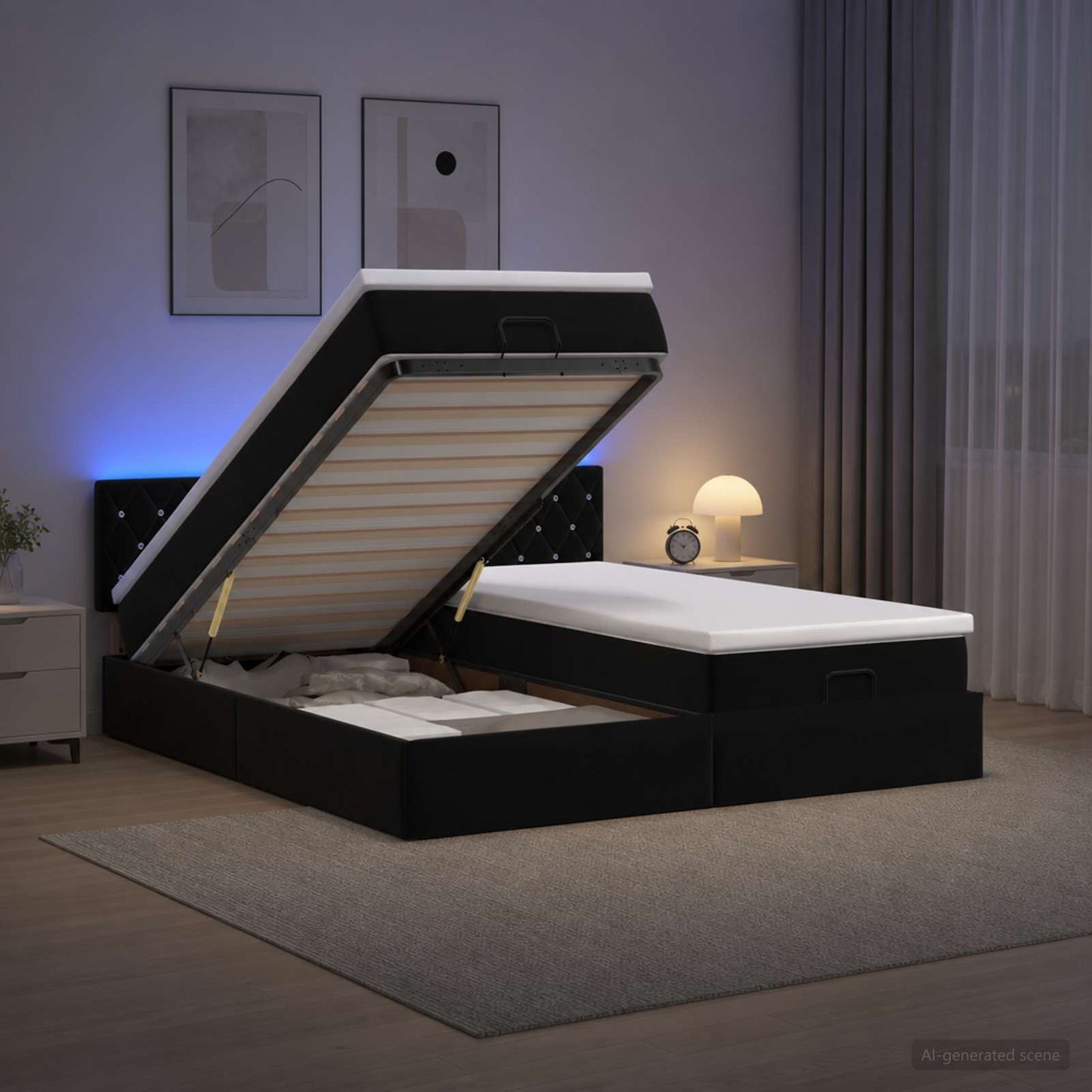 Óriási Ágy Matrac és LED világítással Fekete 160 x 200 cm