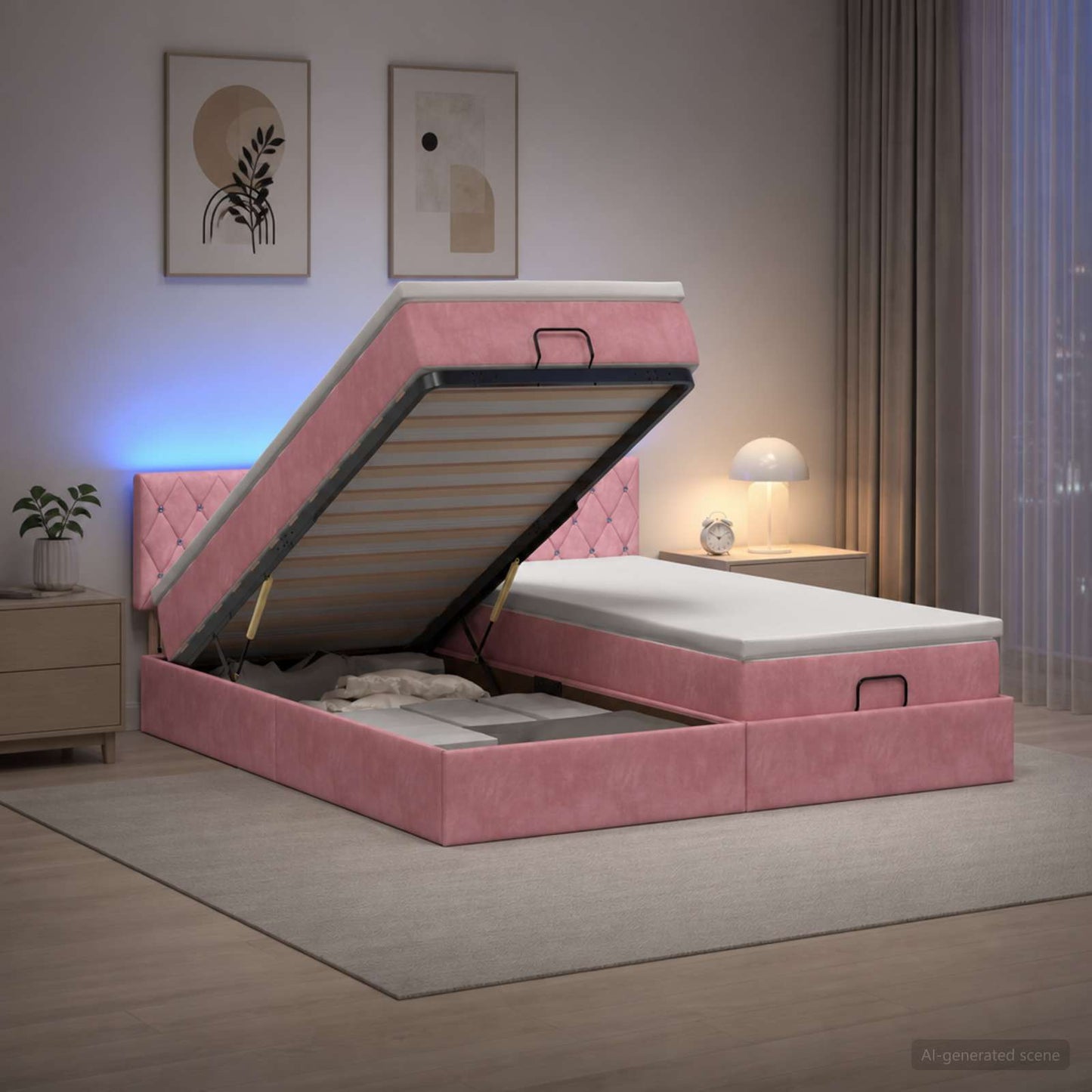 Óriási Ágy Matrac és LED világítással Rózsaszín 200 x 200 cm