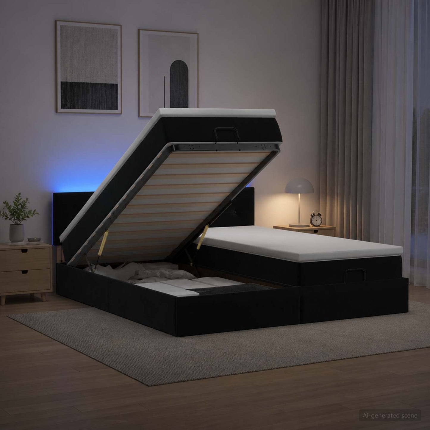 Óriási Ágy Matrac és LED világítással Fekete 160 x 200 cm