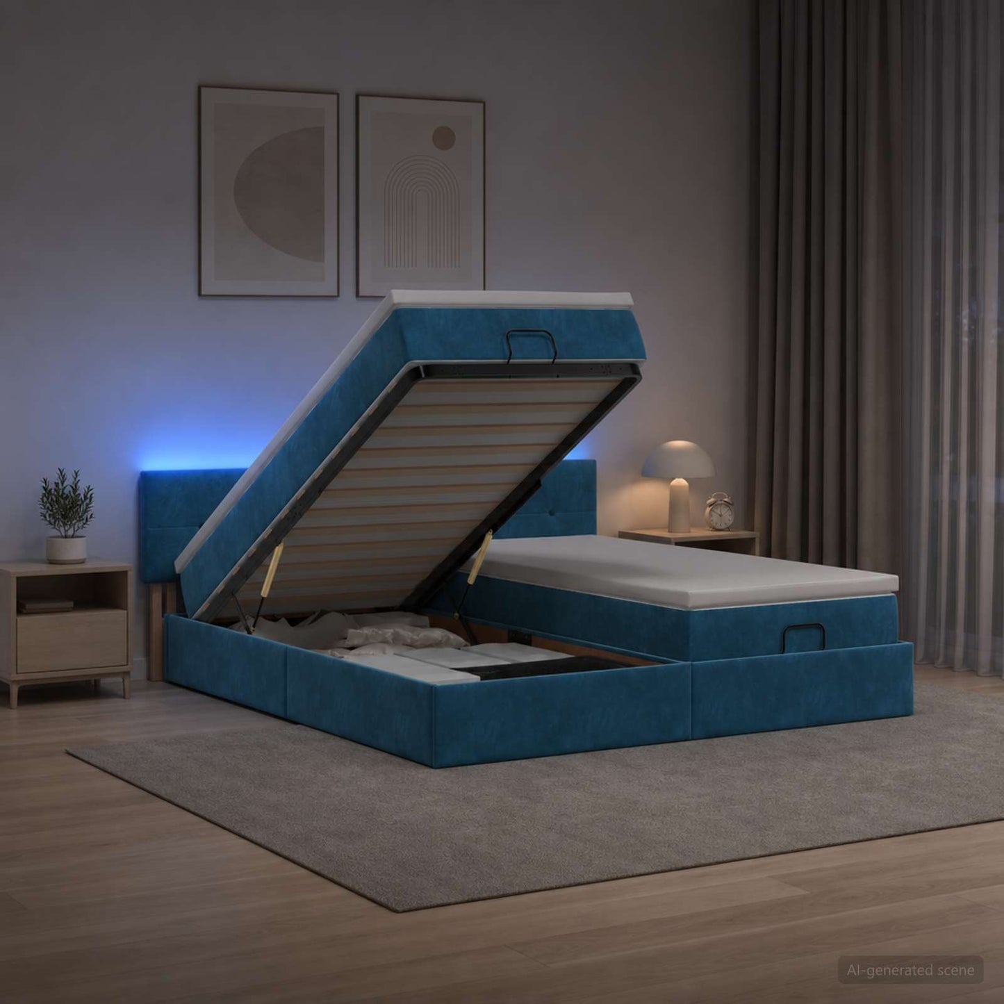 Óriási Ágy Matrac és LED világítással Sötétkék 180 x 200 cm
