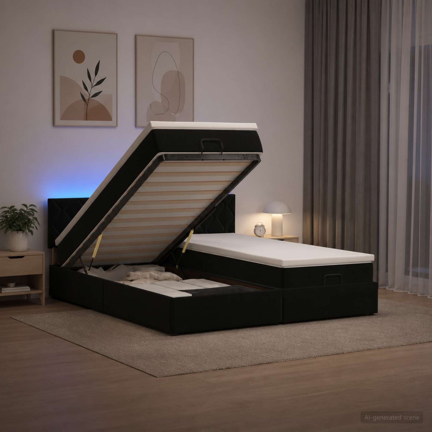 Óriási Ágy Matrac és LED világítással Fekete 160 x 200 cm