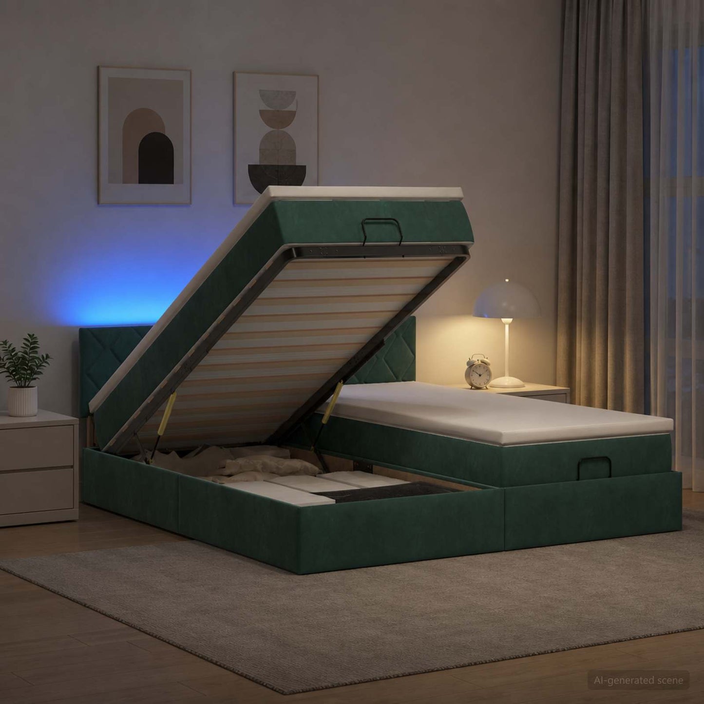 Óriási Ágy Matrac és LED világítással Sötétzöld 160 x 200 cm