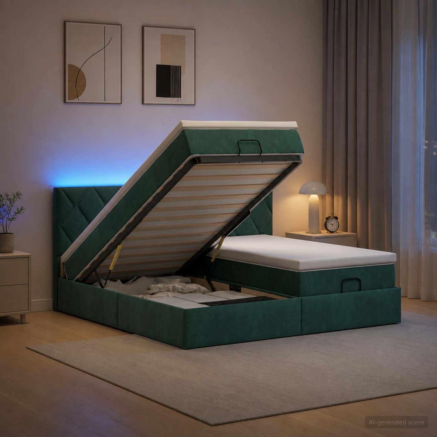 Óriási Ágy Matrac és LED világítással Sötétzöld 160 x 200 cm