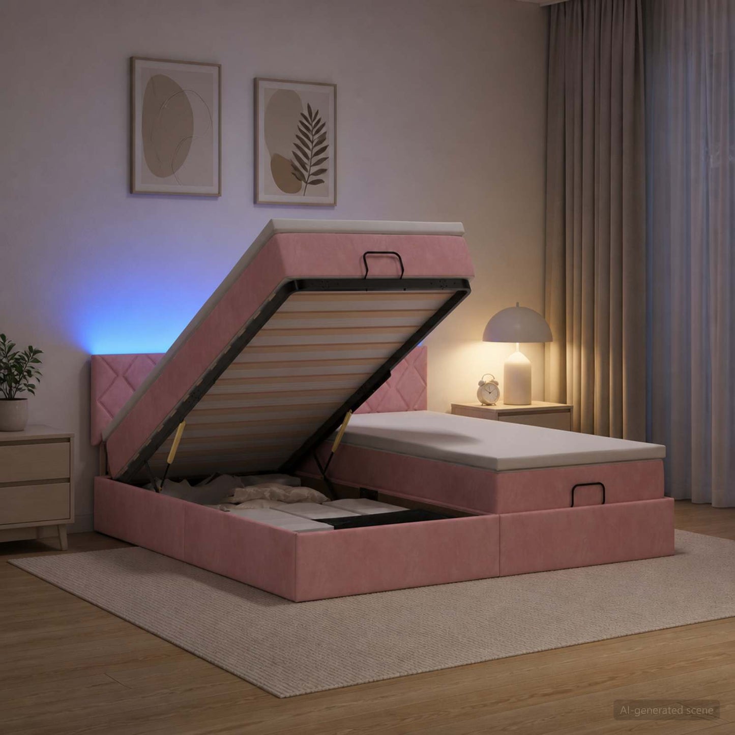 Óriási Ágy Matrac és LED világítással Rózsaszín 160 x 200 cm
