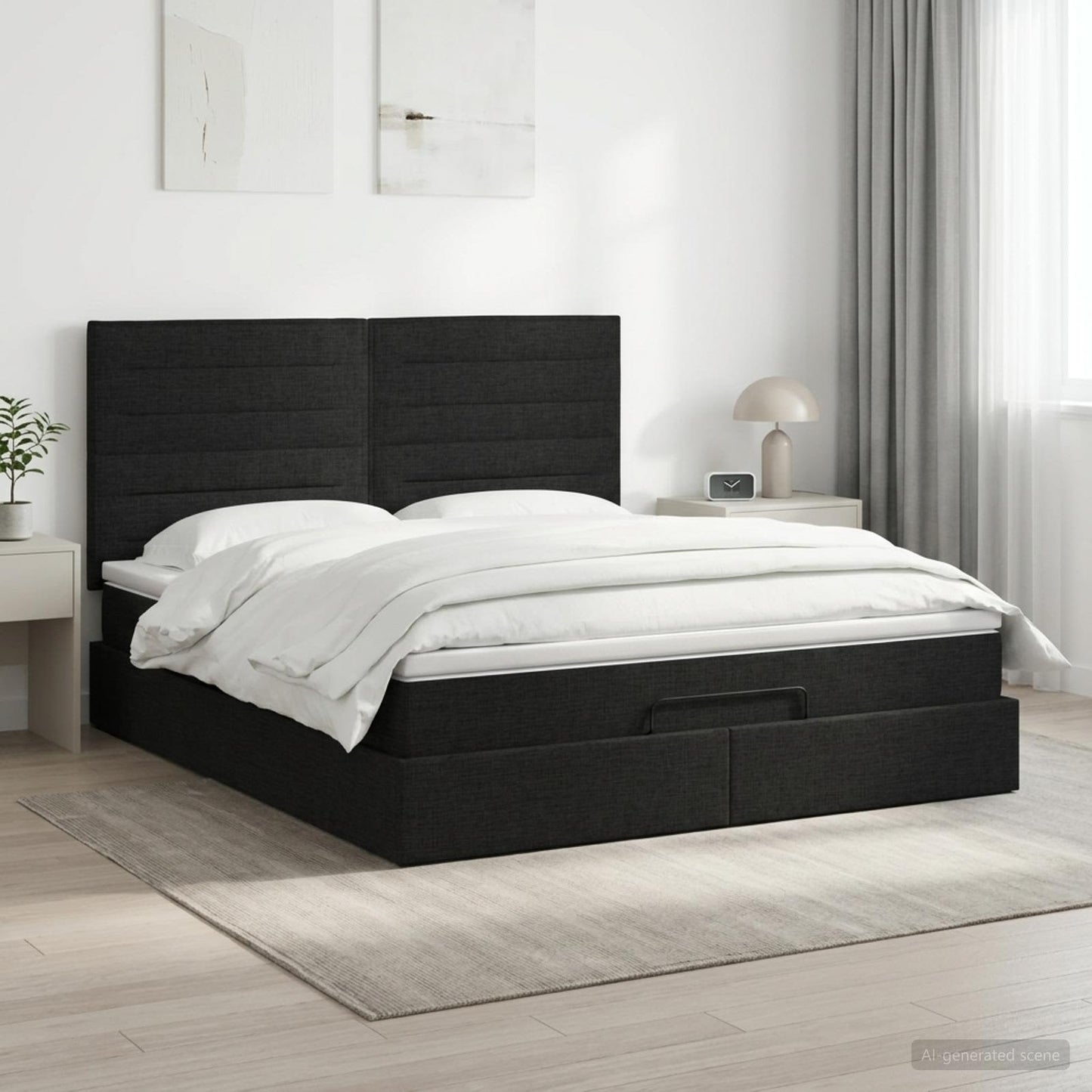 Óriáságy matraccal fejtámlával Fekete 160 x 200 cm Szövet