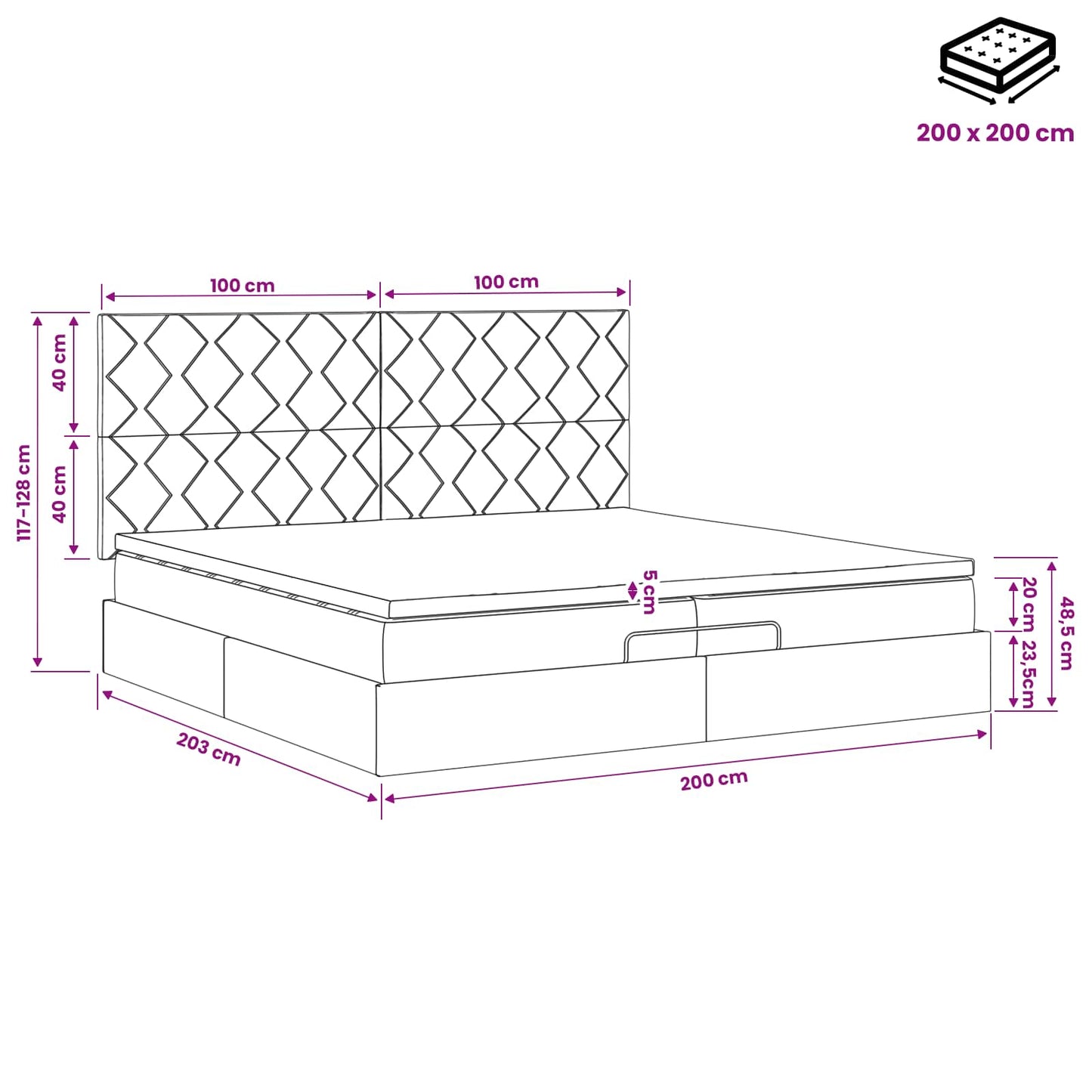 Óriáságy matraccal fejtámlával Kék 200 x 200 cm Szövet