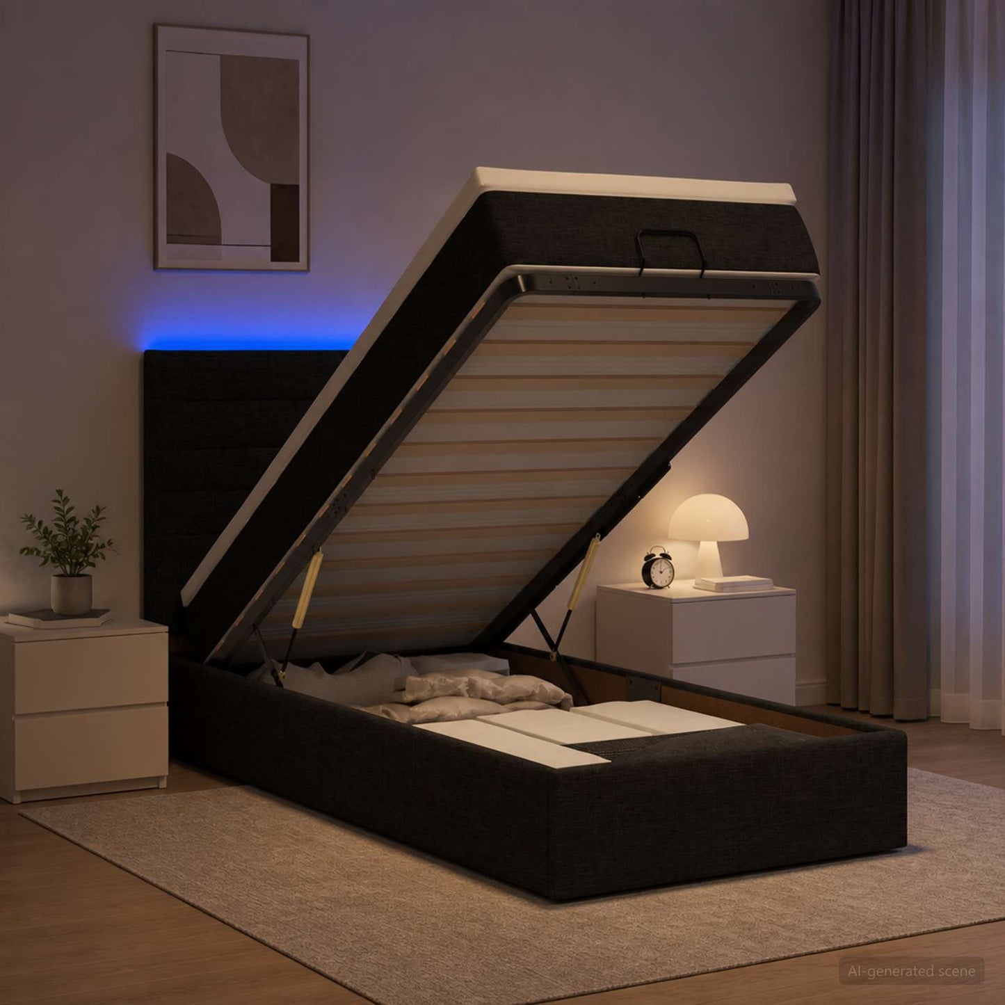 Óriási Ágy Matrac és LED világítással Fekete 80 x 200 cm Szövet