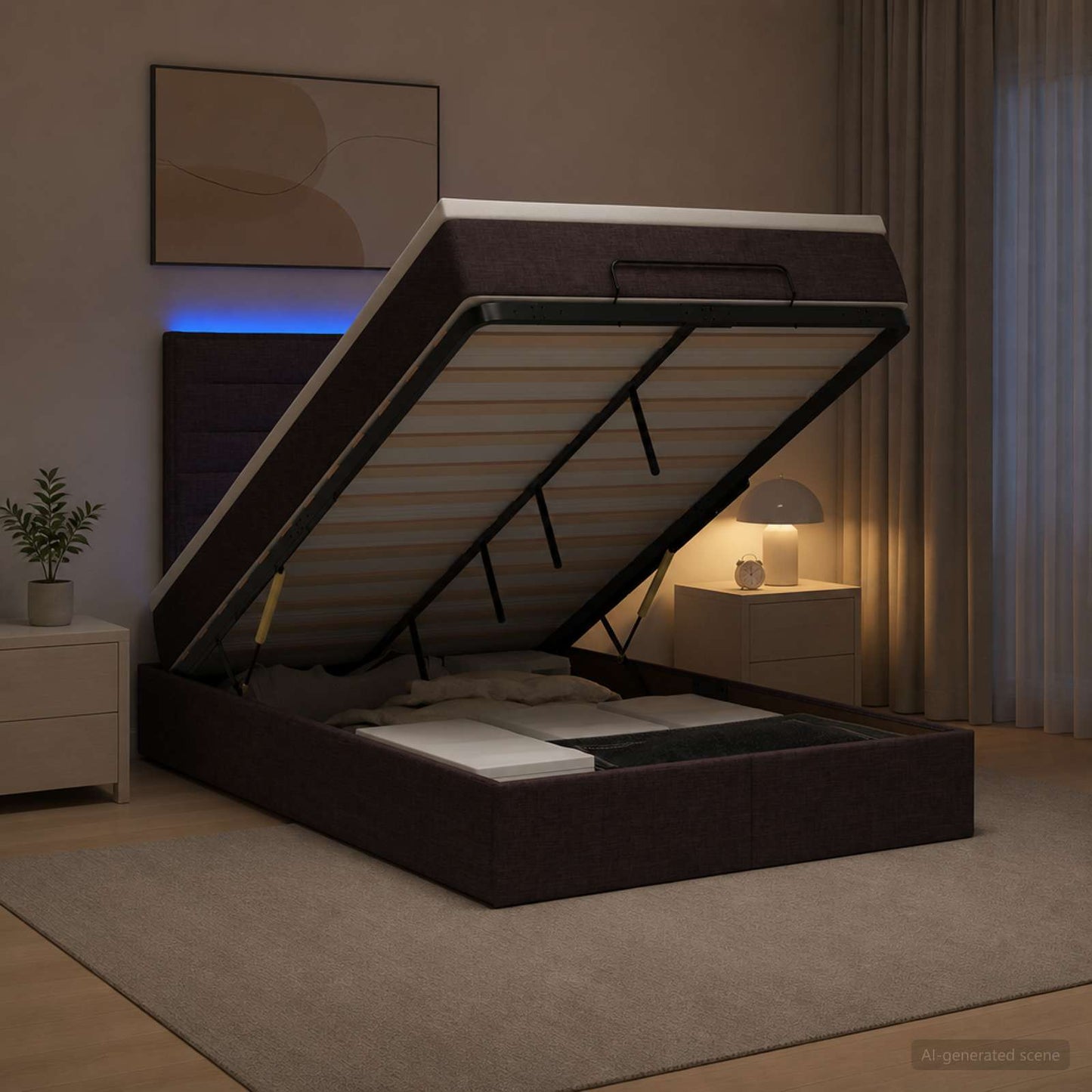 Óriási Ágy Matrac és LED világítással Sötét Barna 120 x 190 cm