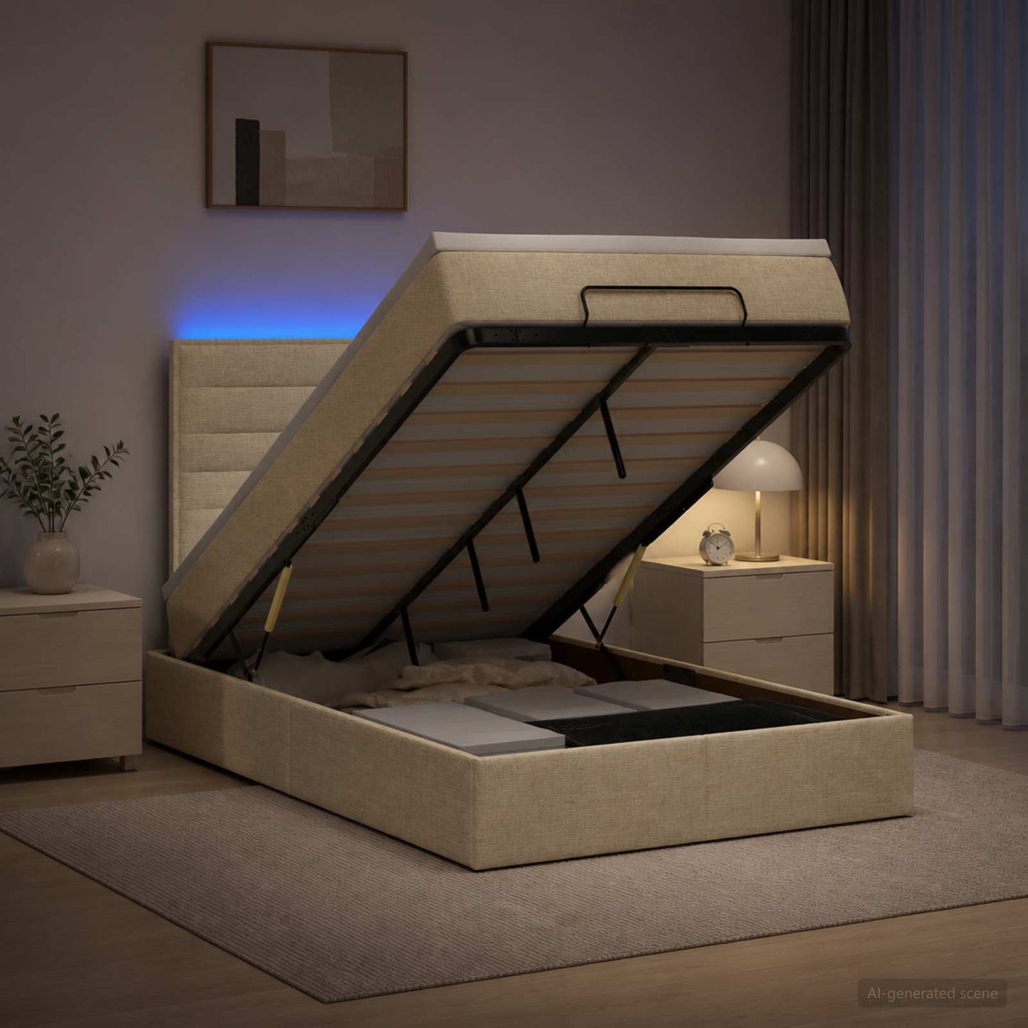 Óriási Ágy Matrac és LED világítással Krémszínű 120 x 190 cm