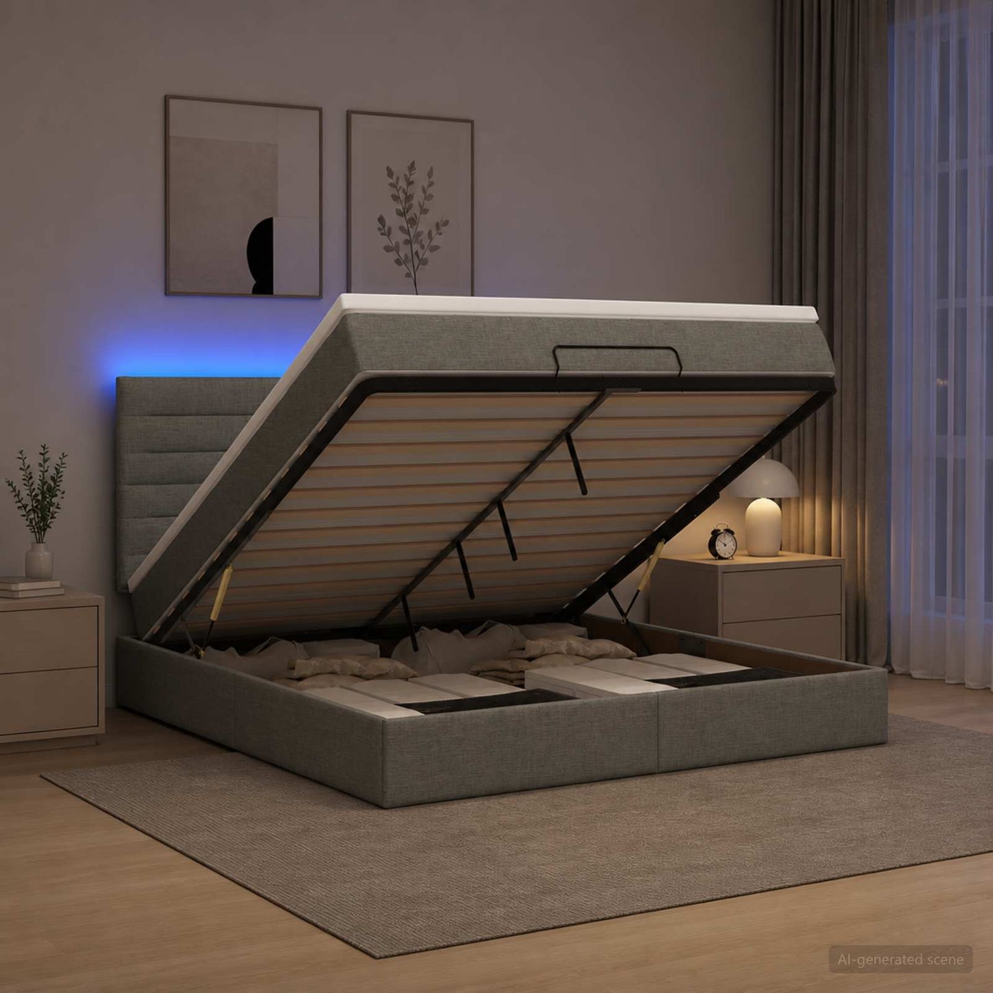 Óriási Ágy Matrac és LED világítással Sötétszürke 160 x 200 cm