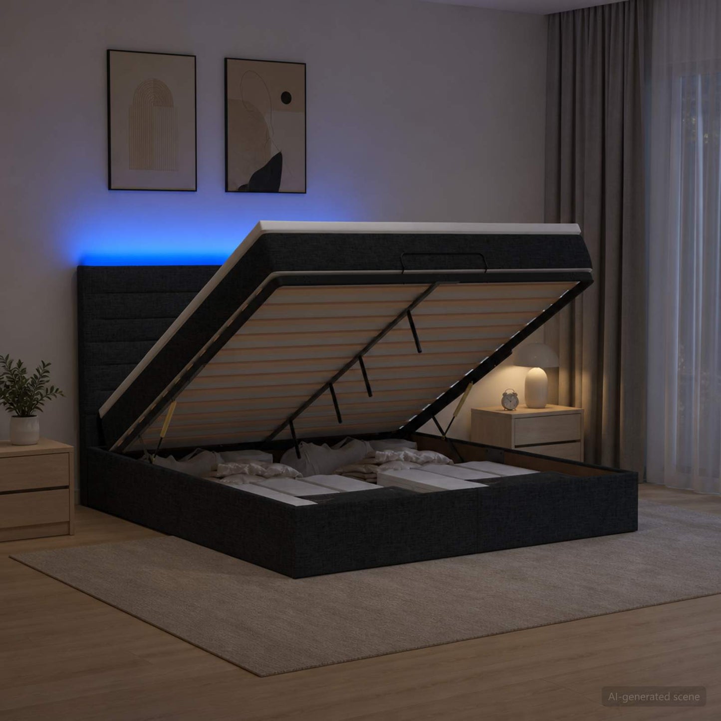 Óriási Ágy Matrac és LED világítással Fekete 180 x 200 cm