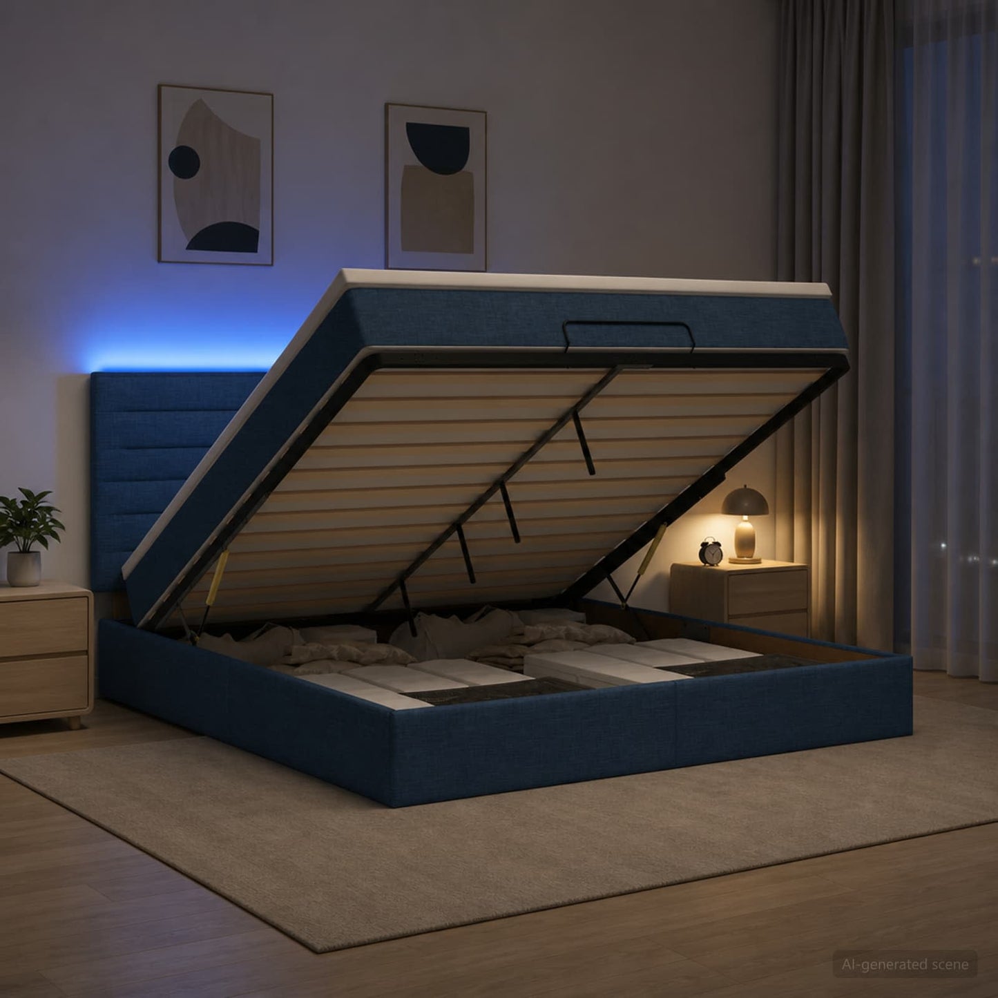 Óriási Ágy Matrac és LED világítással Kék 180 x 200 cm Szövet