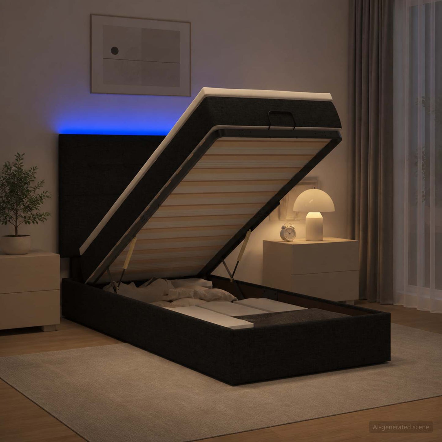 Óriási Ágy Matrac és LED világítással Fekete 80 x 200 cm Szövet