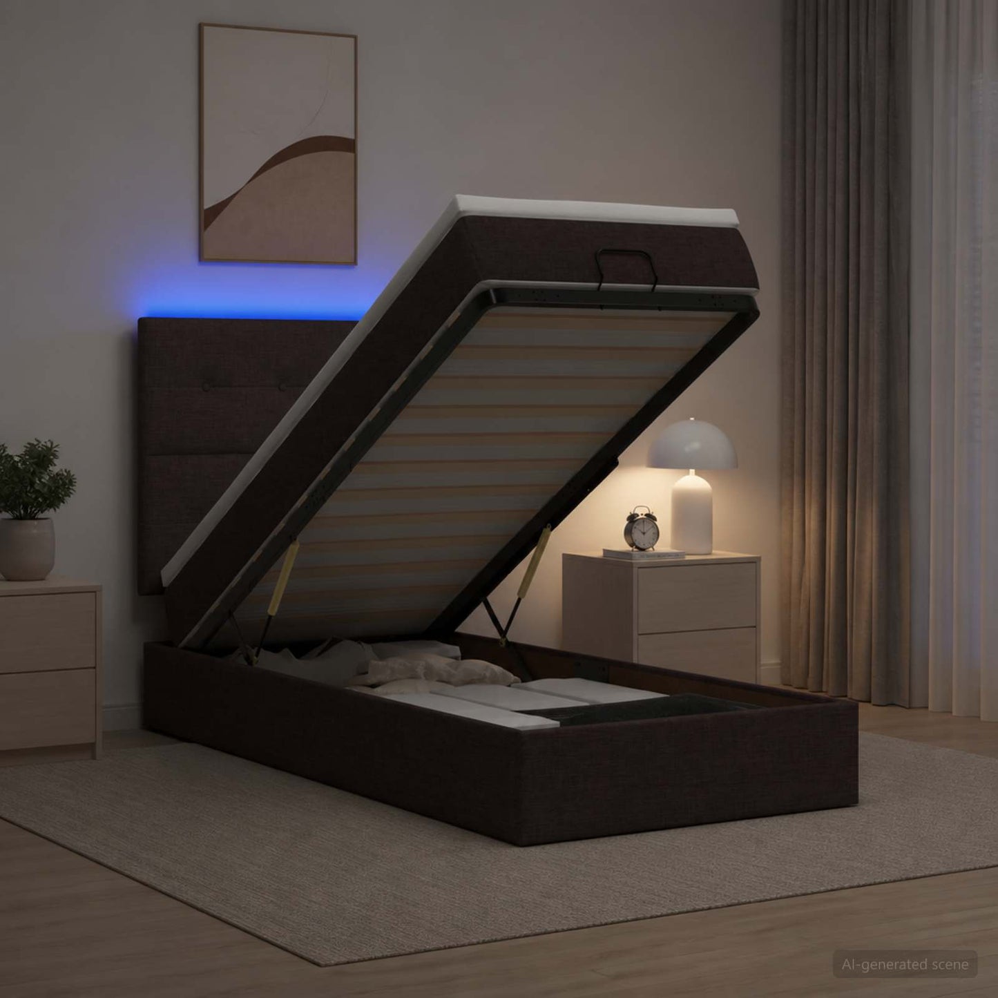 Óriási Ágy Matrac és LED világítással Sötét Barna 90 x 190 cm