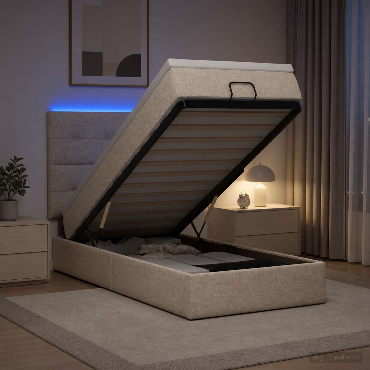 Óriási Ágy Matrac és LED világítással Krémszínű 90 x 190 cm