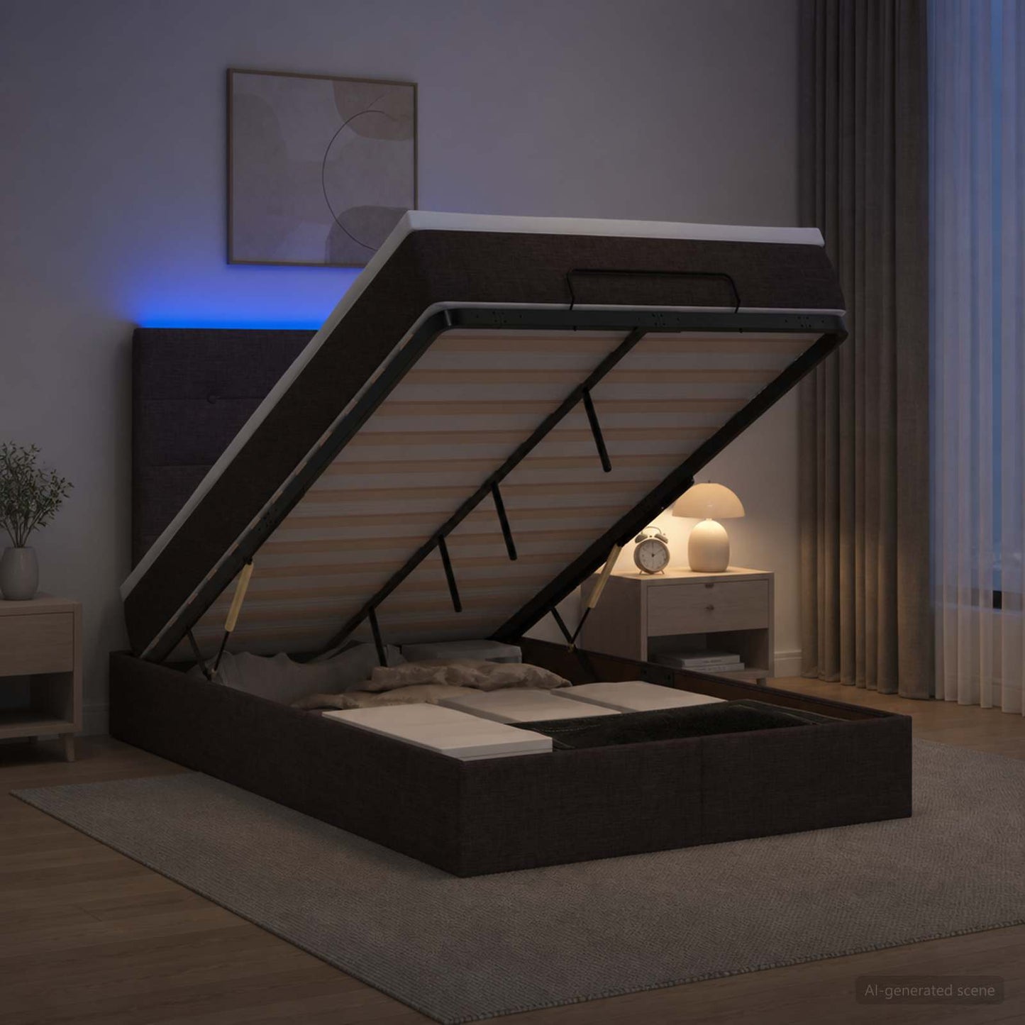 Óriási Ágy Matrac és LED világítással Sötét Barna 120 x 190 cm